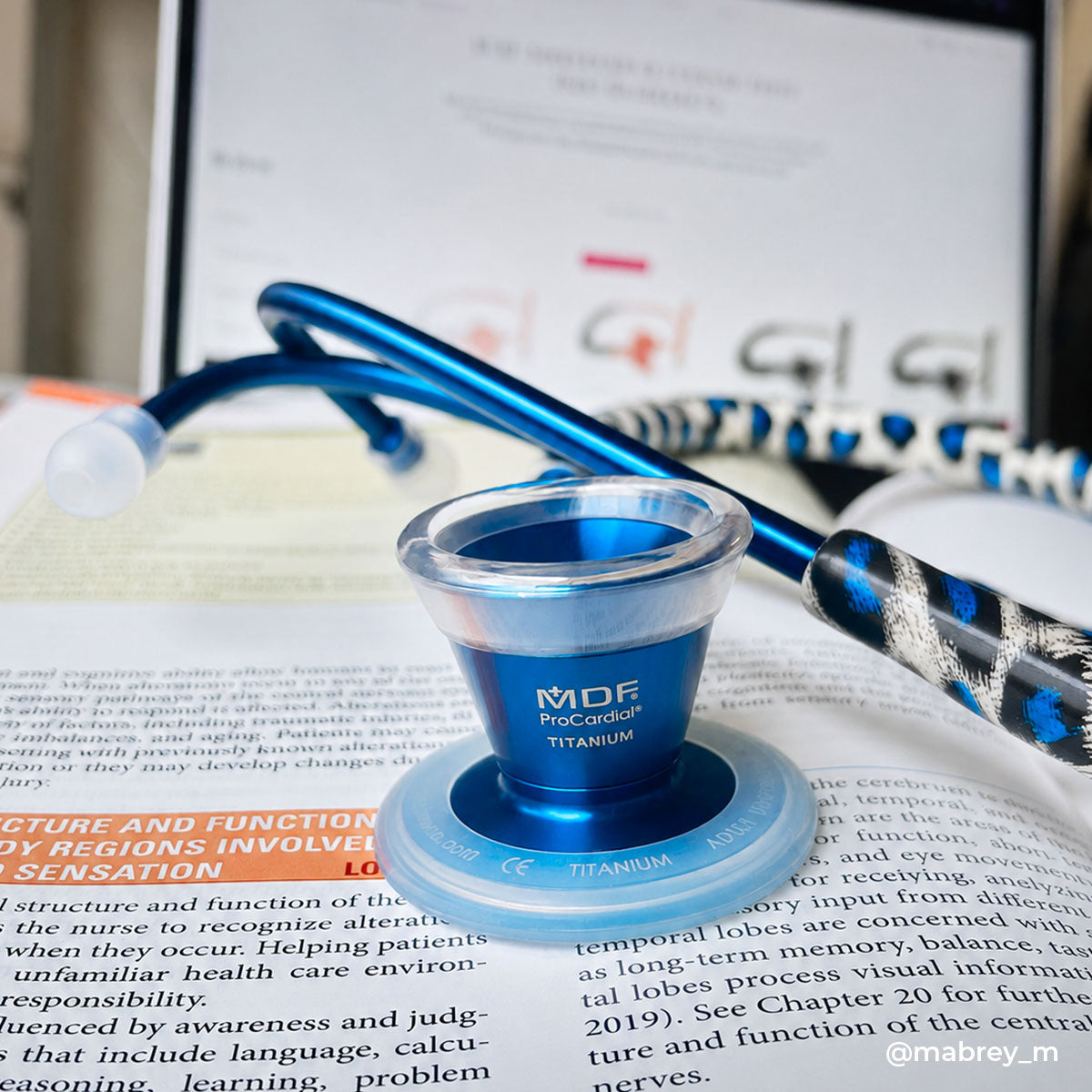 Blue Stethoscope MDF Instruments ProCardial Titanium Cardiology Mprint Tiberius Panther and Capridium