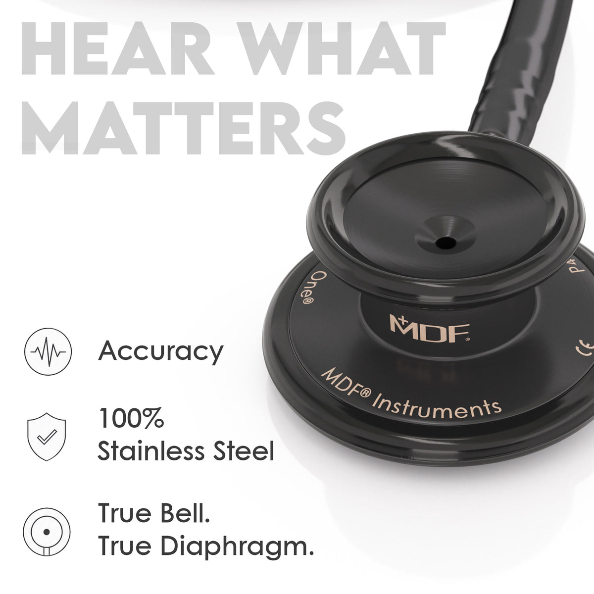 Stethoscope MDF Instruments MD One Stainless Steel Adult Dual Head BlackOut All Black