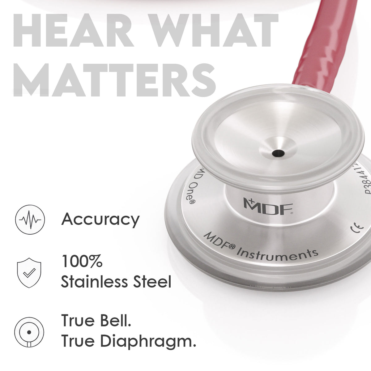 Stethoscope MDF Instruments MD One Stainless Steel Adult Dual Head Napa Burgundy Red True Bell and True Diaphragm for Accurate Sound