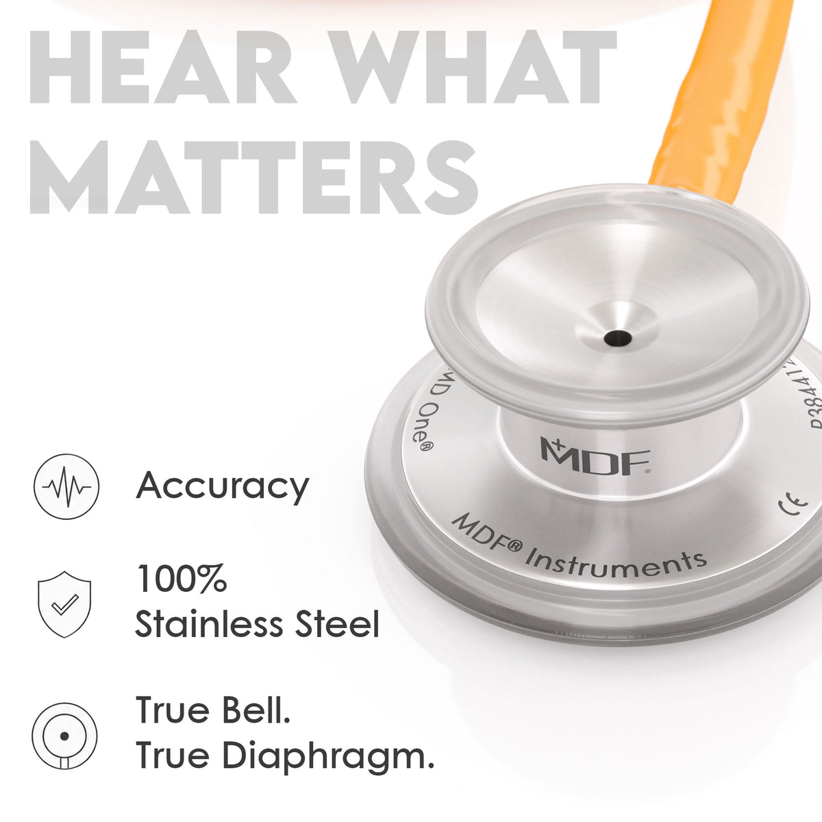 Stethoscope MDF Instruments MD One Stainless Steel Adult Dual Head Vitamin Orange True Bell and True Diaphragm for Accurate Sound
