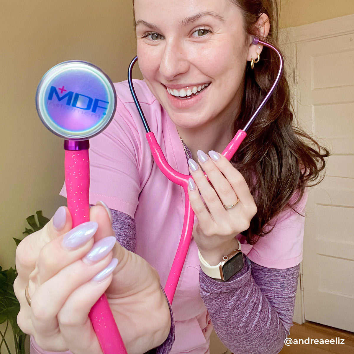 Stethoscope MDF Instruments ProCardial Titanium Mprint Bright Pink Glitter and Kaleidoscope Valentine's Gifts for Nurses, Doctors, Veterinarians and Medical Professionals