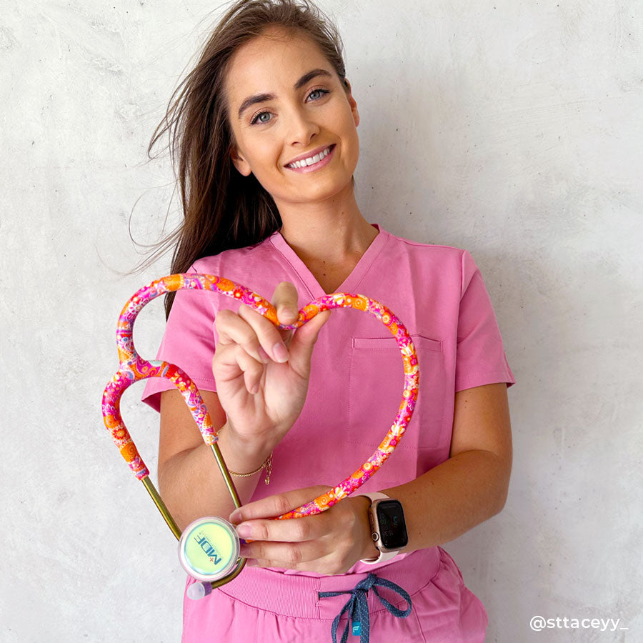 Stethoscope MDF Instruments ProCardial Titanium Mprint Orange Paisley Print Royal Dutch and Kaleidoscope