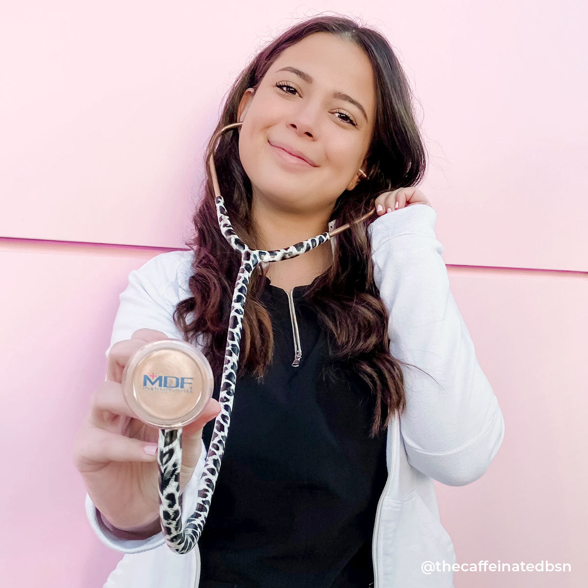 Stethoscope Holder Hip Clip Free with ProCardial Titanium Mprint Printed Stethoscopes Snow Leopard and Rose Gold