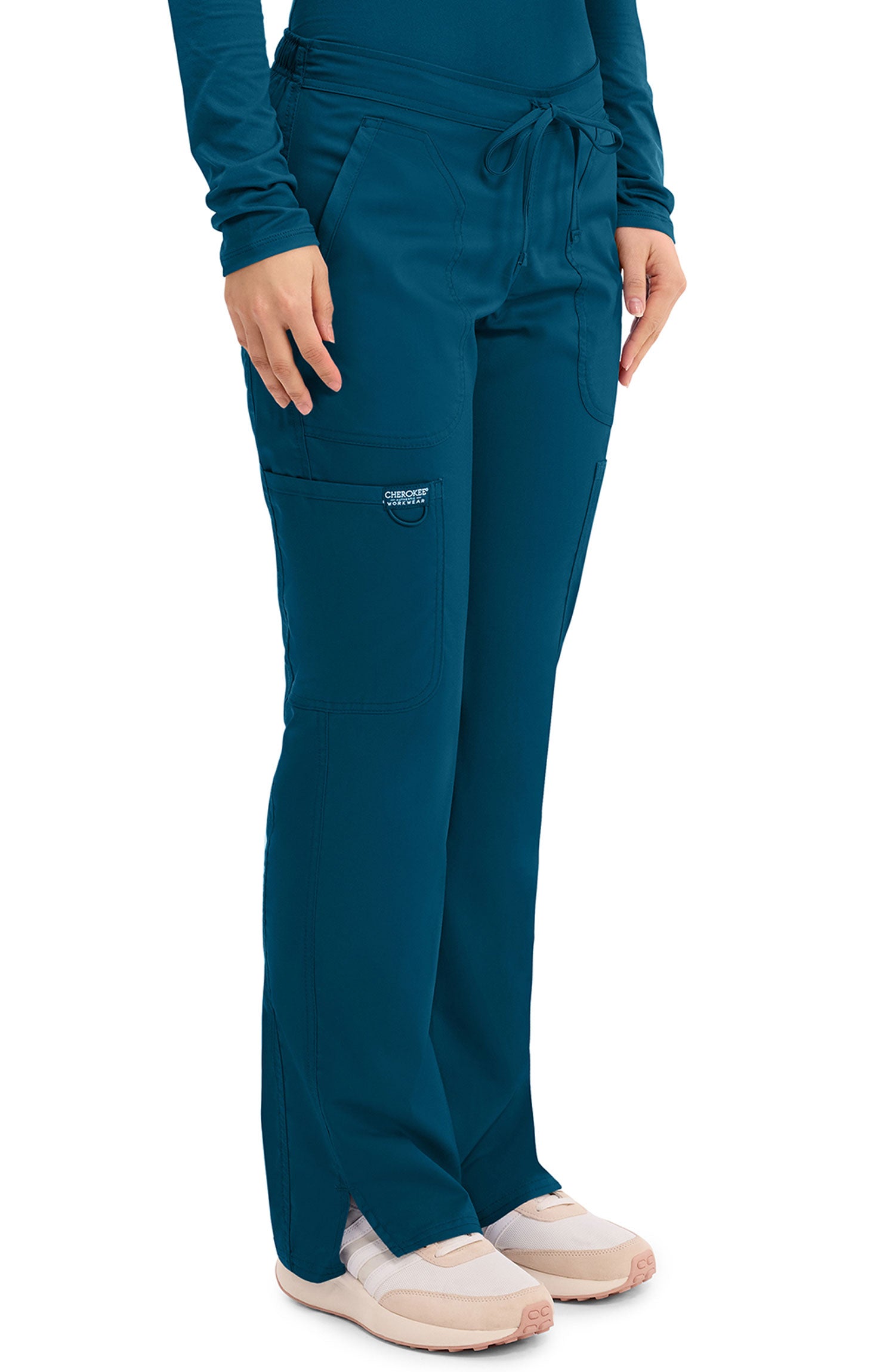 Women's Scrub Pants Cargo Caribbean Blue Cherokee Workwear Revolution MDF Instruments WW120