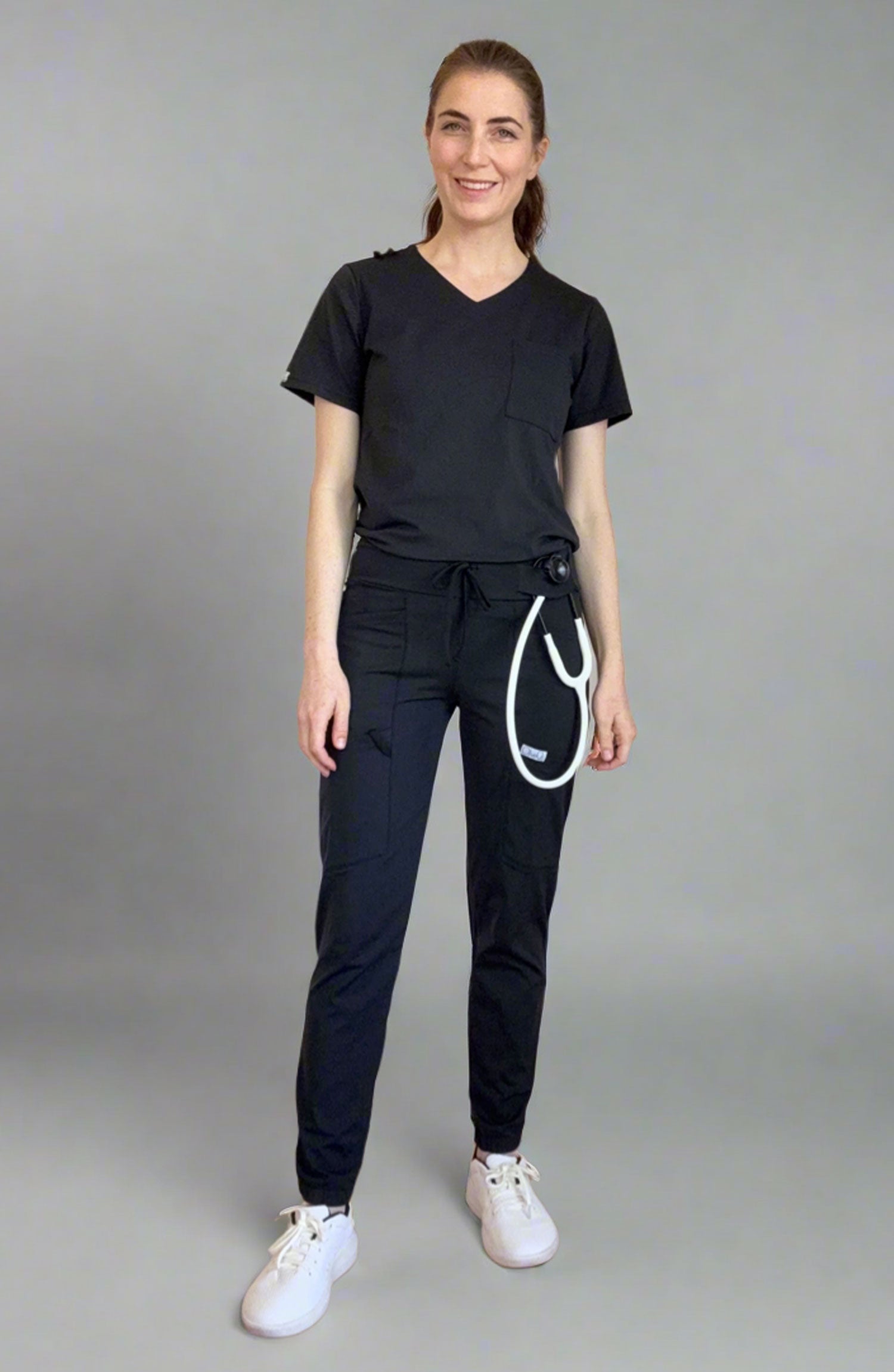 Womens Scrubs Tuck-In Top Black OliveUs MDF Instruments