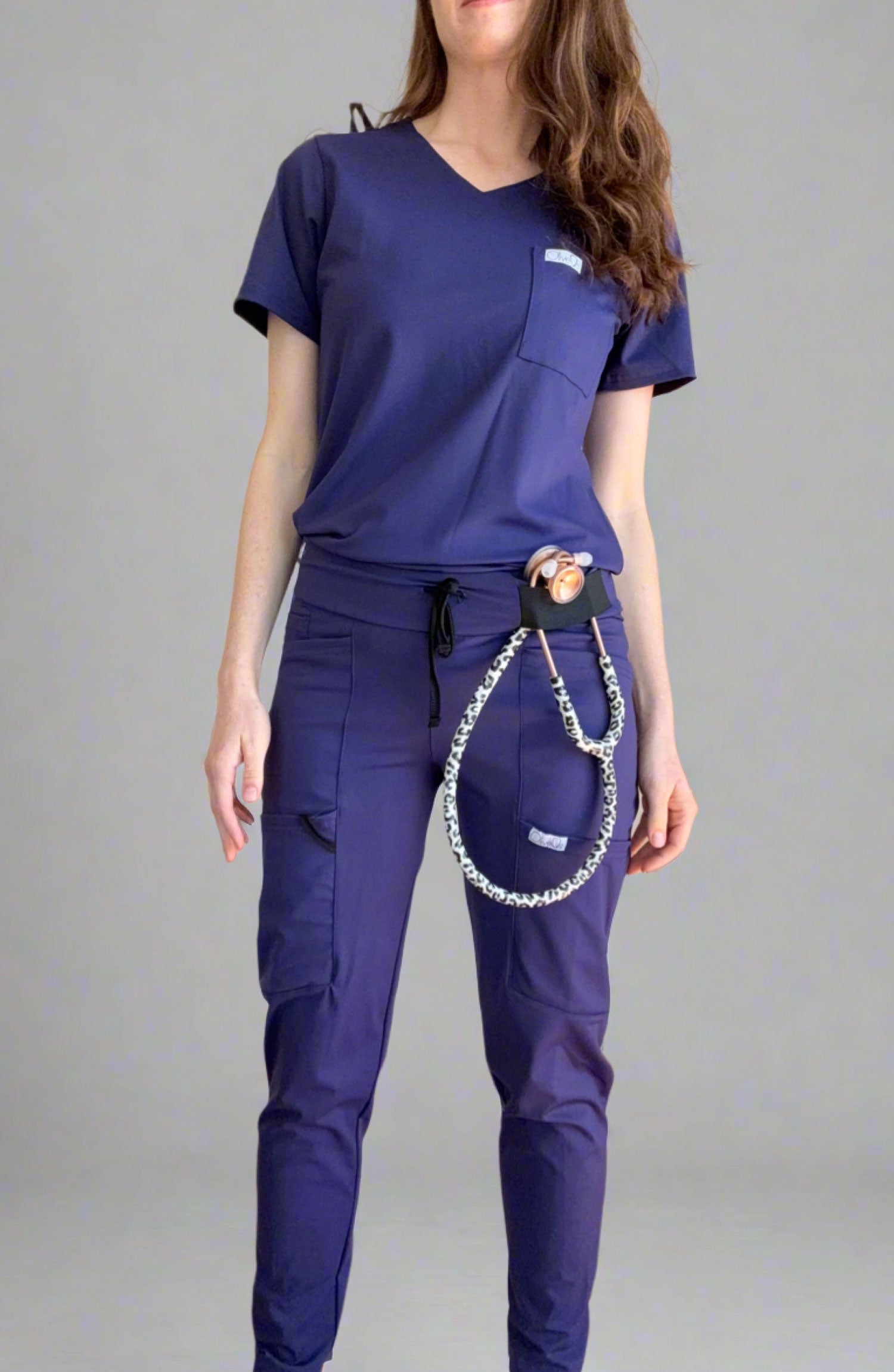 Womens Scrubs Tuck-In Top Dark Navy Blue OliveUs MDF Instruments