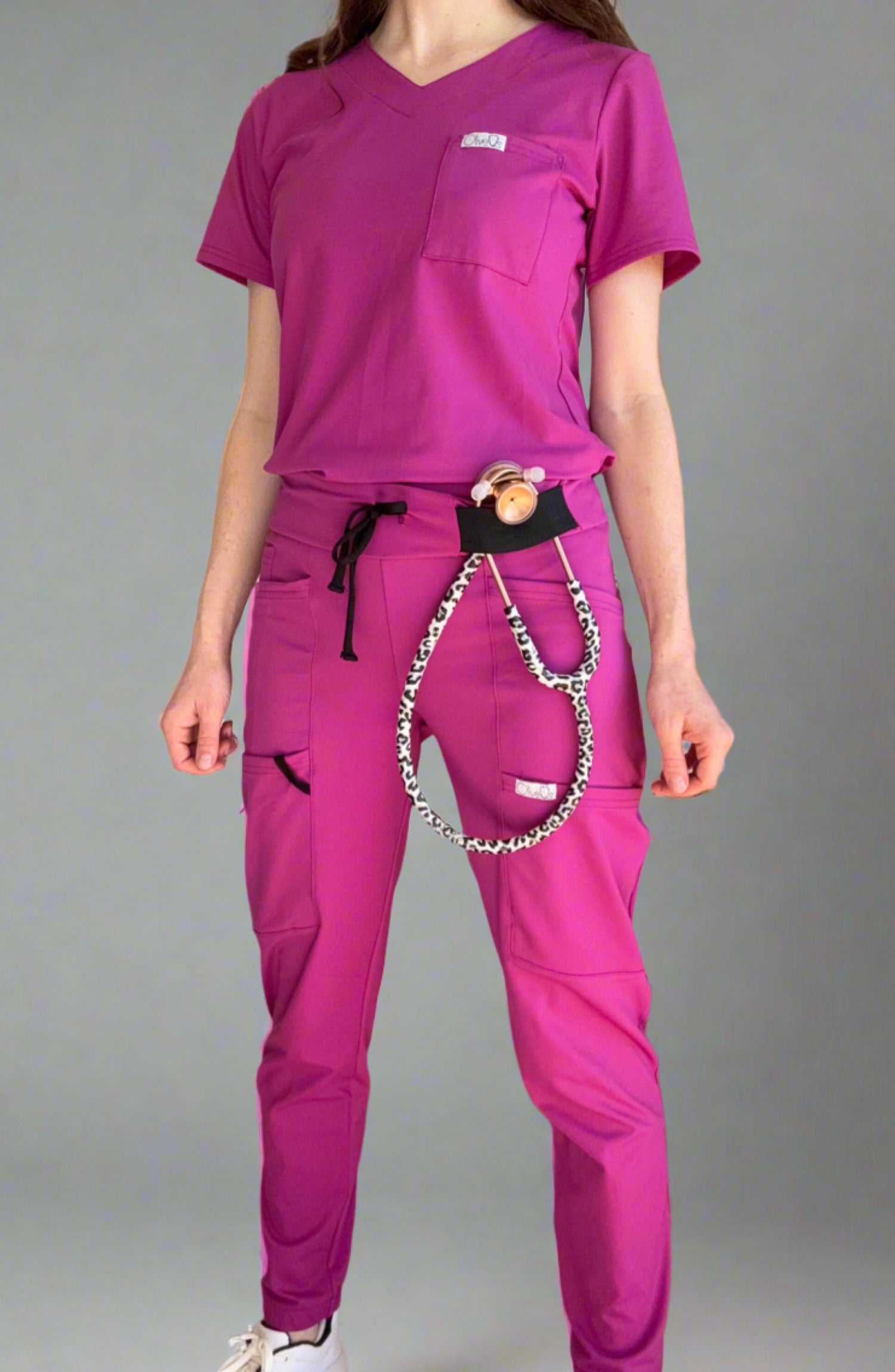 Womens Scrubs Tuck-In Top Magenta Pink OliveUs MDF Instruments