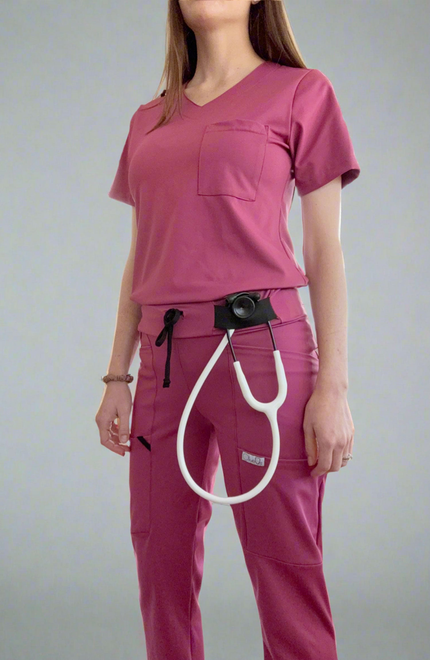 Womens Scrubs Tuck-In Top Pink Vintage Rose OliveUs MDF Instruments