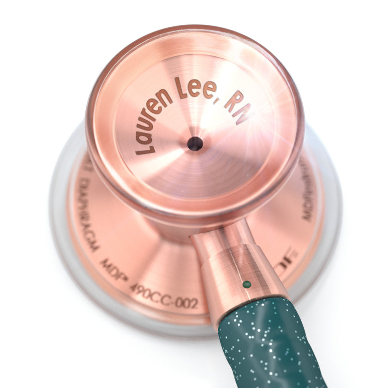 ProCardial® Titanium Cardiology Stethoscope - Green Glitter/Rose Gold - Engraving