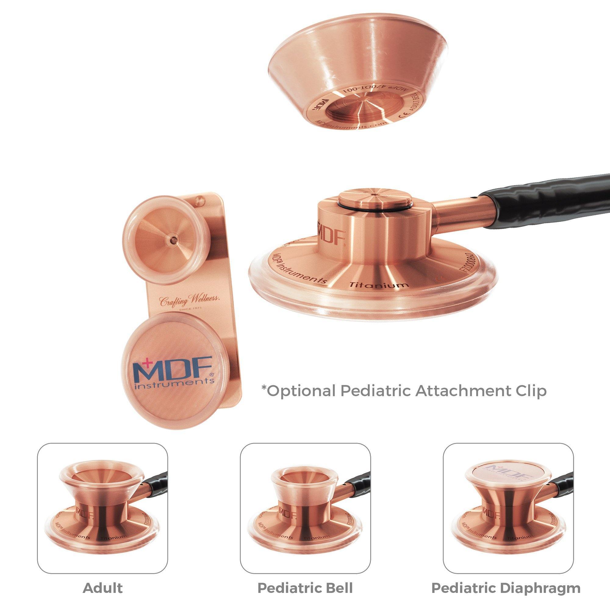 Stethoscope MDF Instruments MD One Epoch Titanium NoirNoir Black and Rose Gold Attachment Clip for Pediatric Patients