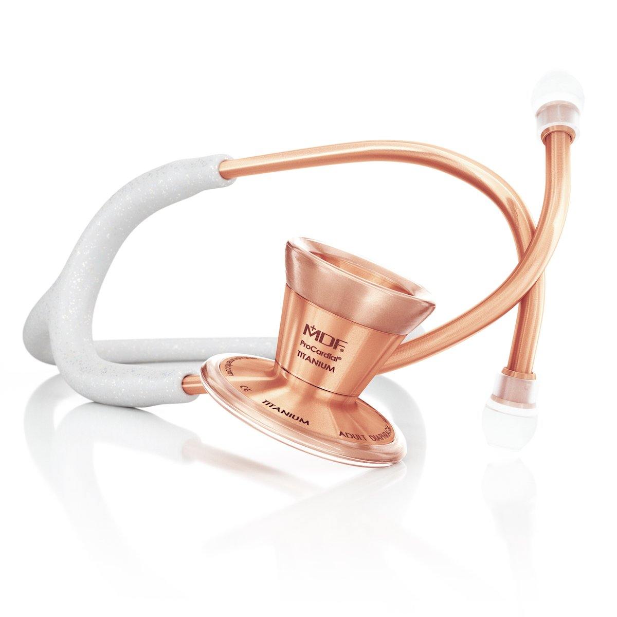 ProCardial® Titanium Cardiology Stethoscope - White Glitter/Rose Gold