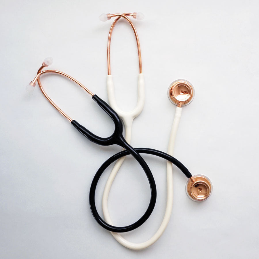 Black and Rose Gold Stethoscope and White and Rose Gold Stethoscope Collection MDF Instruments