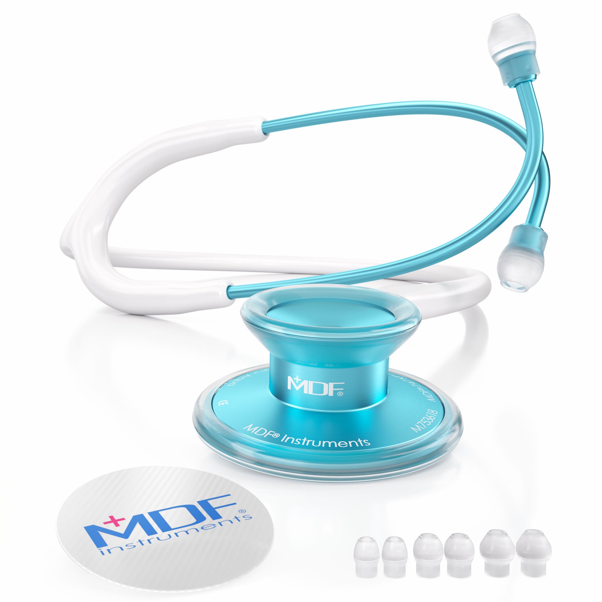 Blue Stethoscope MDF Instruments Acoustica Lightweight Dual Head Aqua and White