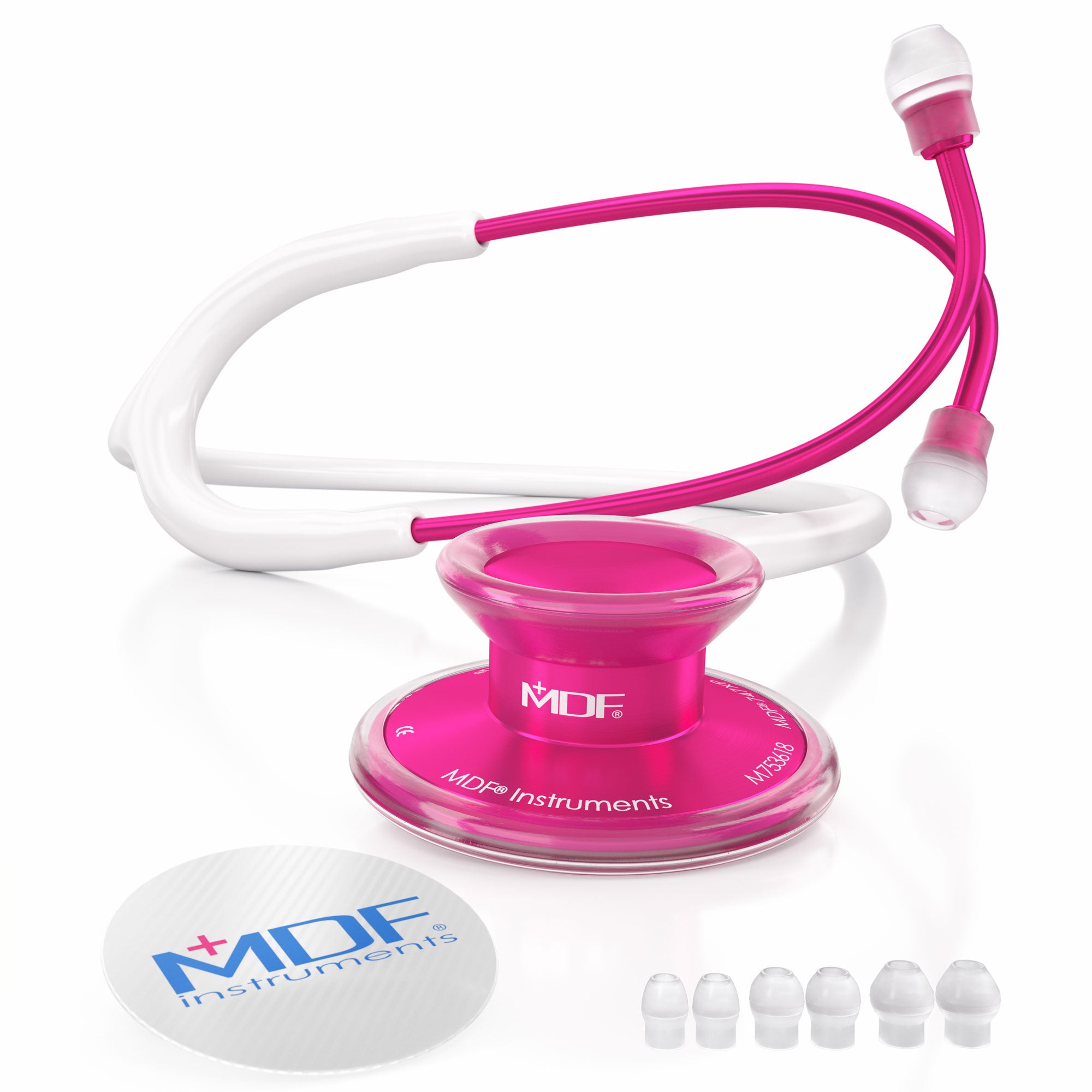 Pink Stethoscope MDF Instruments Acoustica Lightweight Dual Head BlaBlanc White and Pinkalloy