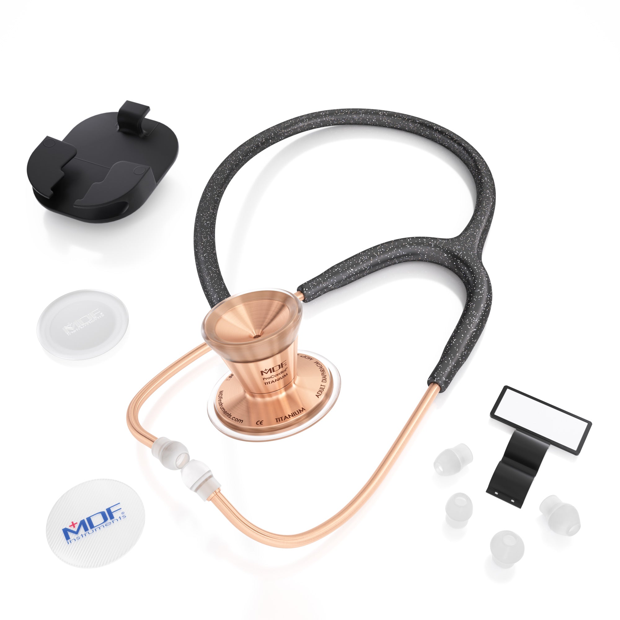 ProCardial® Titanium Cardiology Stethoscope - Black Glitter/Rose Gold