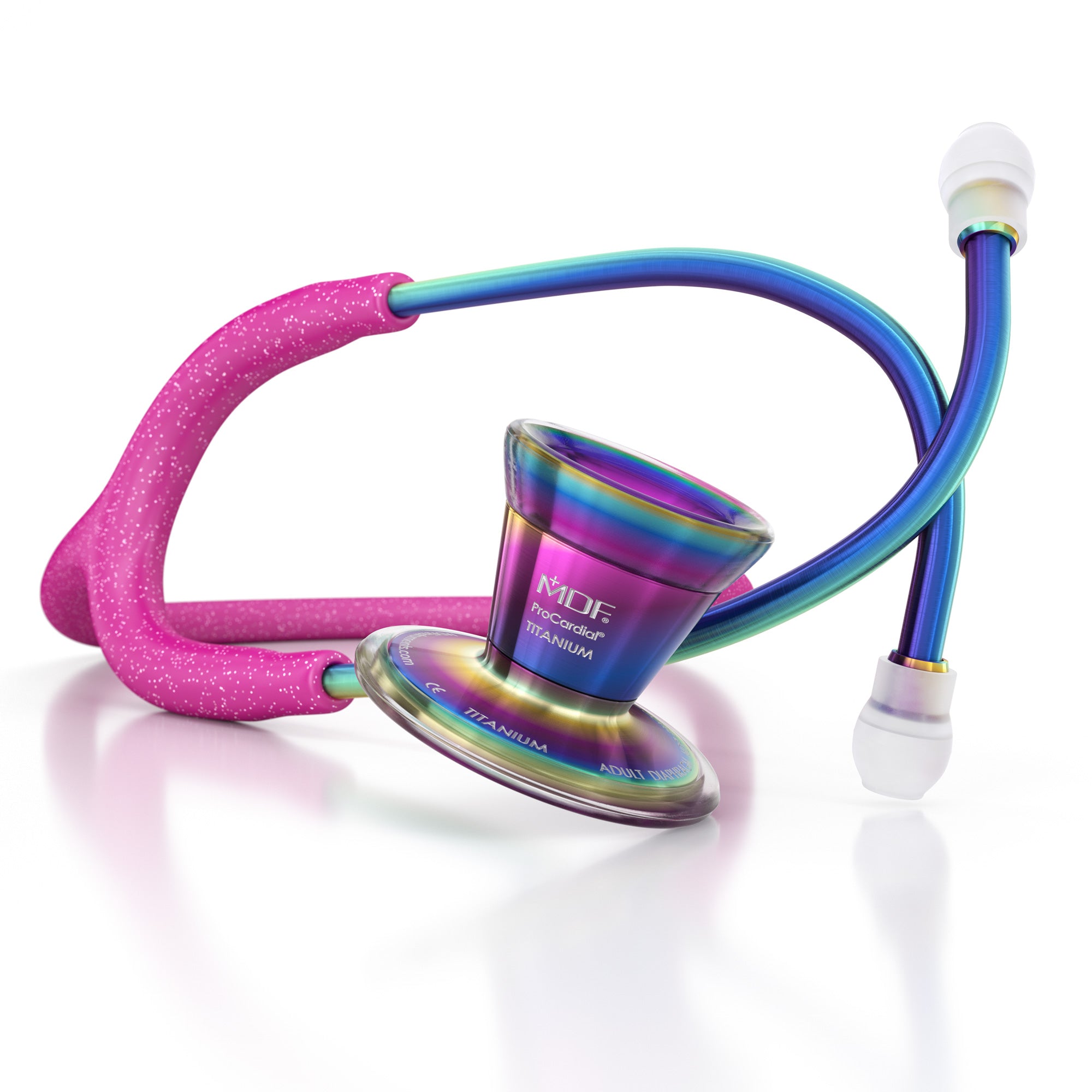 ProCardial Titanium Stethoscope MDF Instruments Bright Pink Glitter  Kaleidoscope