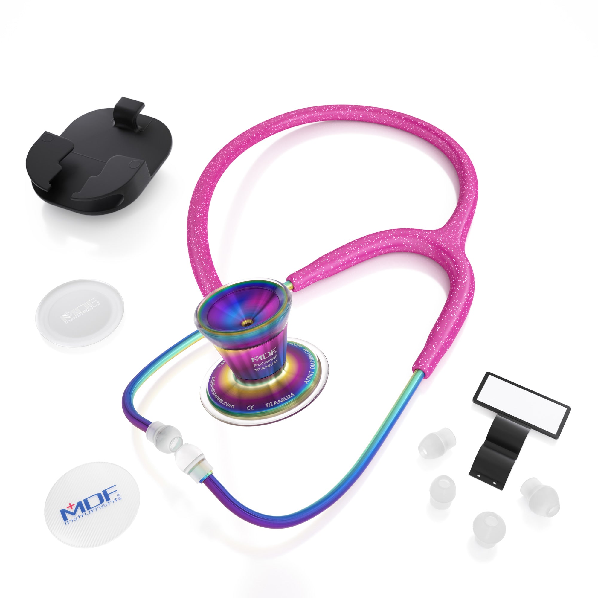 ProCardial Titanium Stethoscope MDF Instruments Bright Pink Glitter  Kaleidoscope