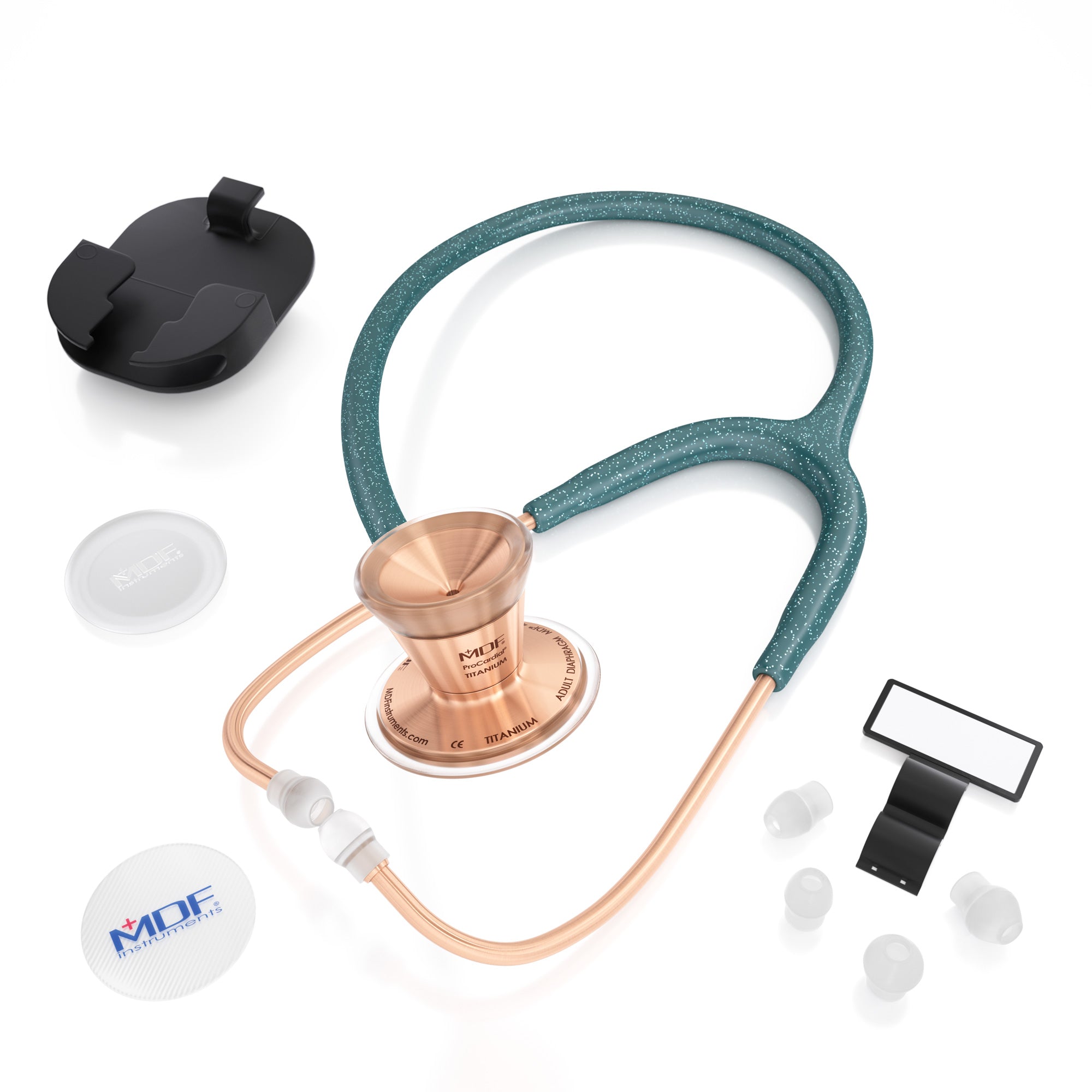 ProCardial® Titanium Cardiology Stethoscope - Green Glitter/Rose Gold