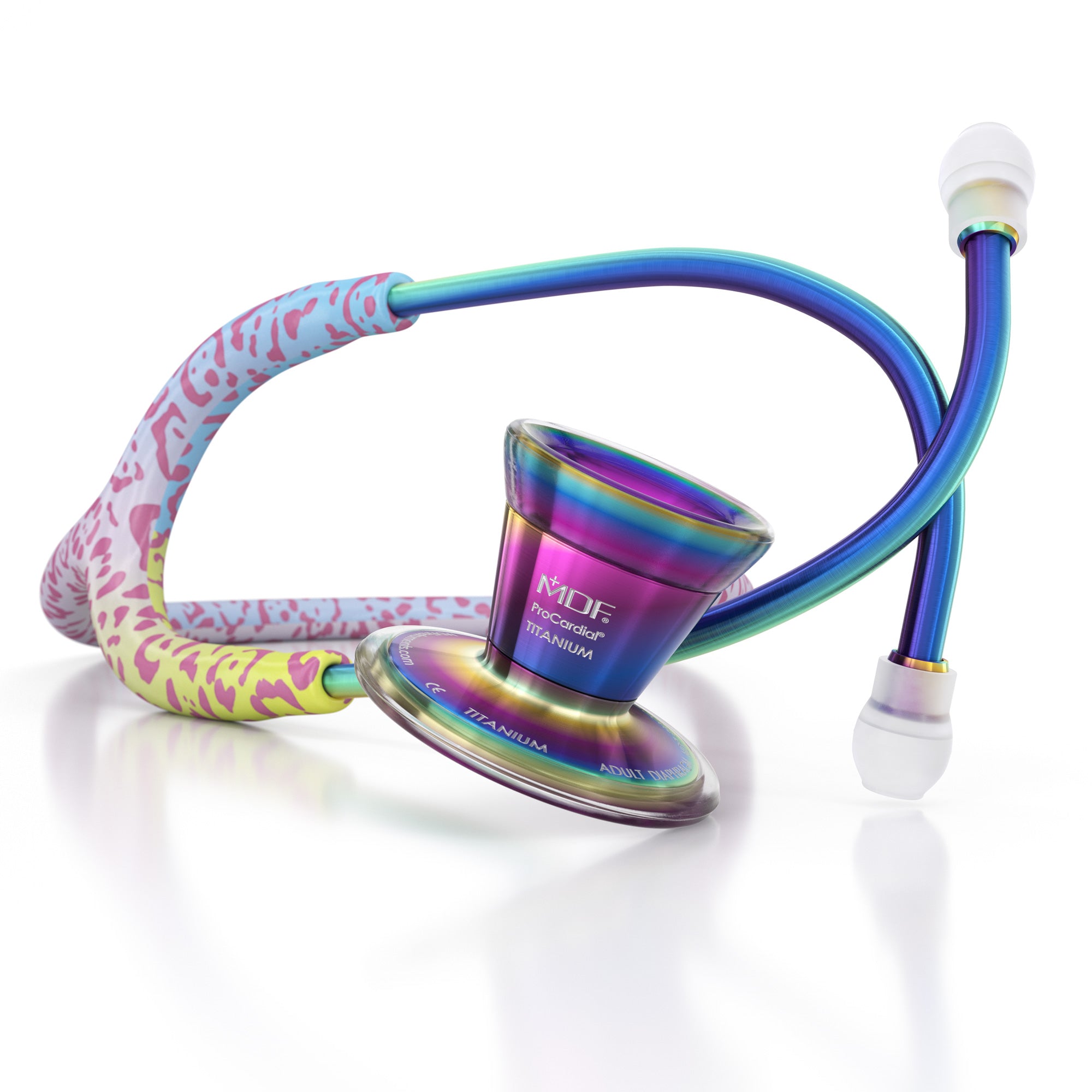 Stethoscope MDF Instruments ProCardial Titanium Cardiology Rainbow Leopard Kaleidoscope