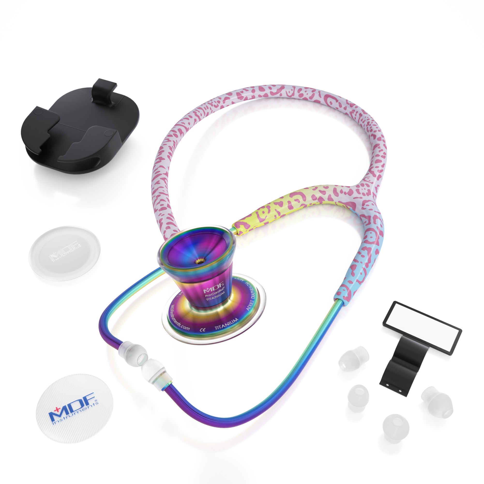 Stethoscope MDF Instruments ProCardial Titanium Cardiology Rainbow Leopard Kaleidoscope