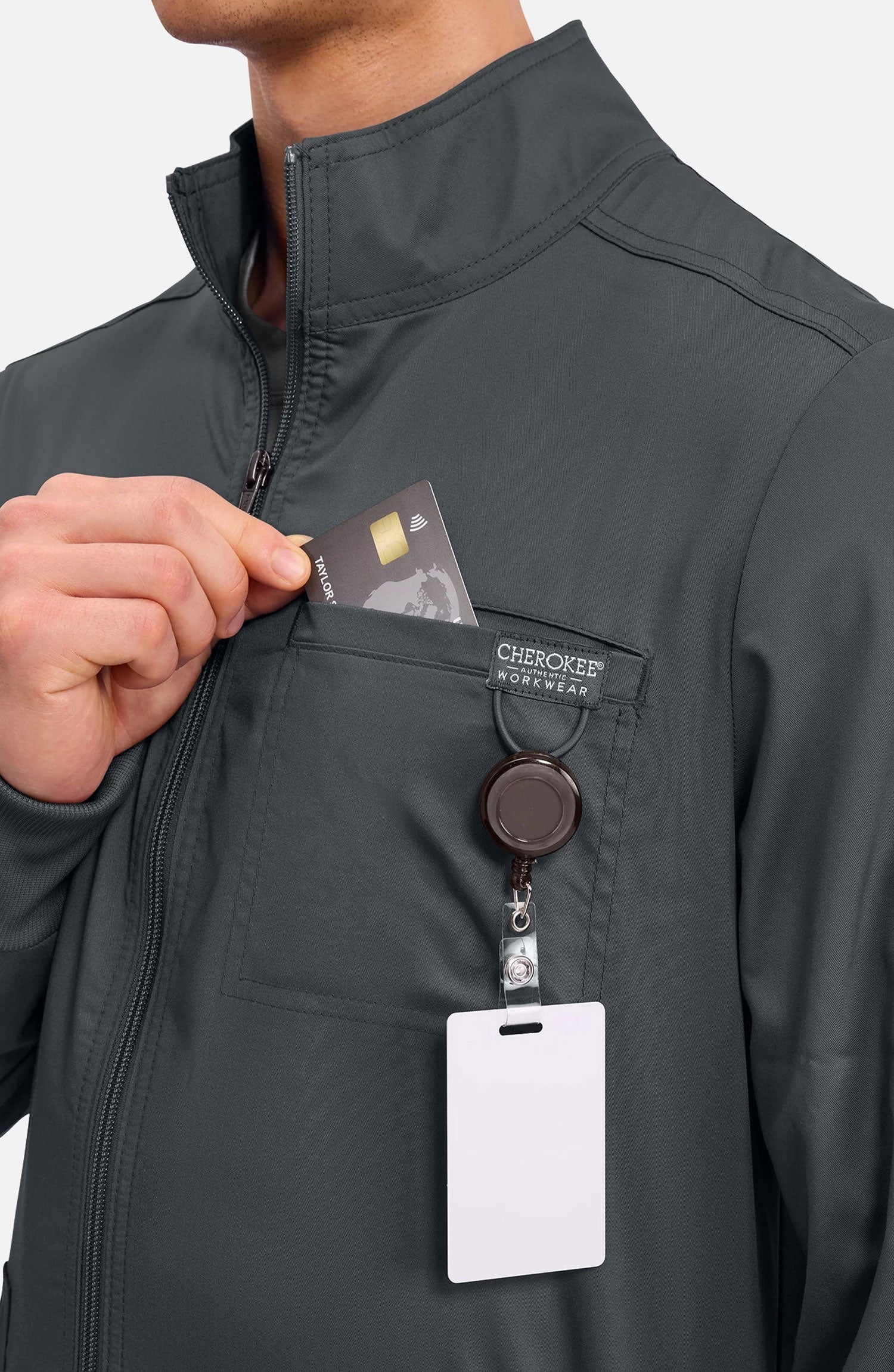 Cherokee Workwear Revolution Men's Zip Front Scrub Jacket