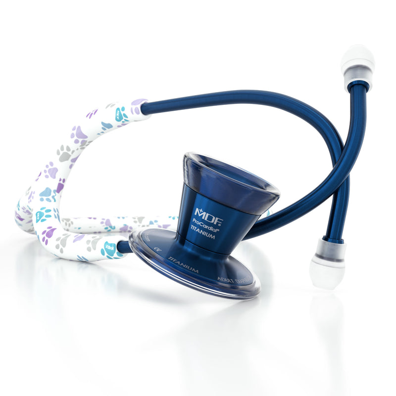 Stethoscope MDF Instruments ProCardial Titanium Cardiology Paw Print and Blue Capridium