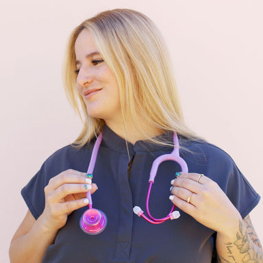 Pink Stethoscope MDF Instruments Acoustica Lightweight Dual Head Cher Light Purple and Pinkalloy