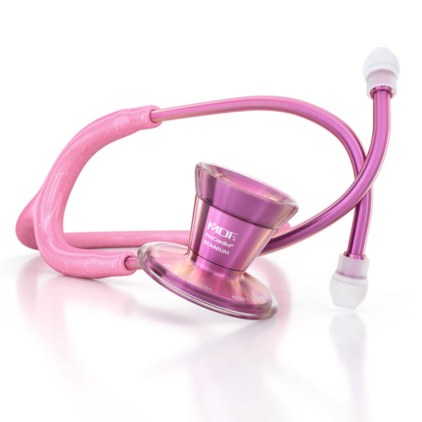 Pink Stethoscope MDF Instruments ProCardial Titanium Cardiology Mprint Light Pink Glitter and Blossom