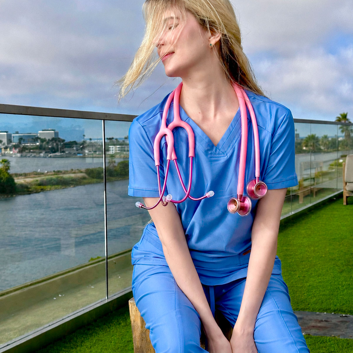 Pink Stethoscope for Medical Professionals MDF Instruments MD One Epoch Titanium Light Pink Tubing and Blossom Metal Finish