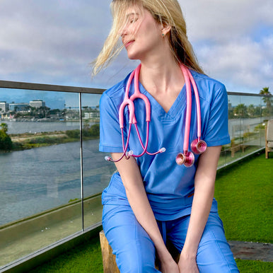 Pink Stethoscope for Medical Professionals MDF Instruments MD One Epoch Titanium Light Pink Tubing and Blossom Metal Finish