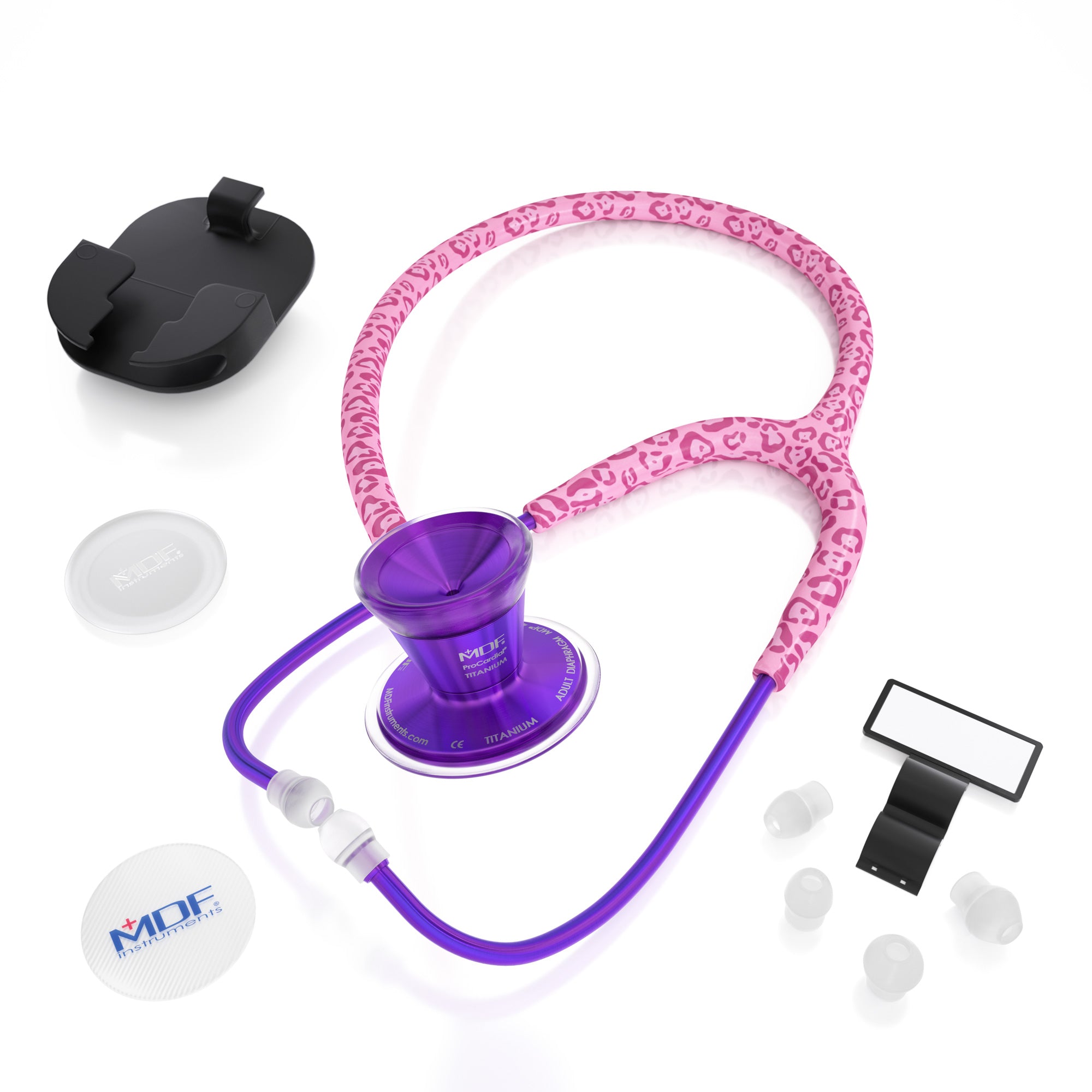 Stethoscope MDF Instruments ProCardial Titanium Mprint Pink Leopard Cougar Pynk and Ultraviolet Purple