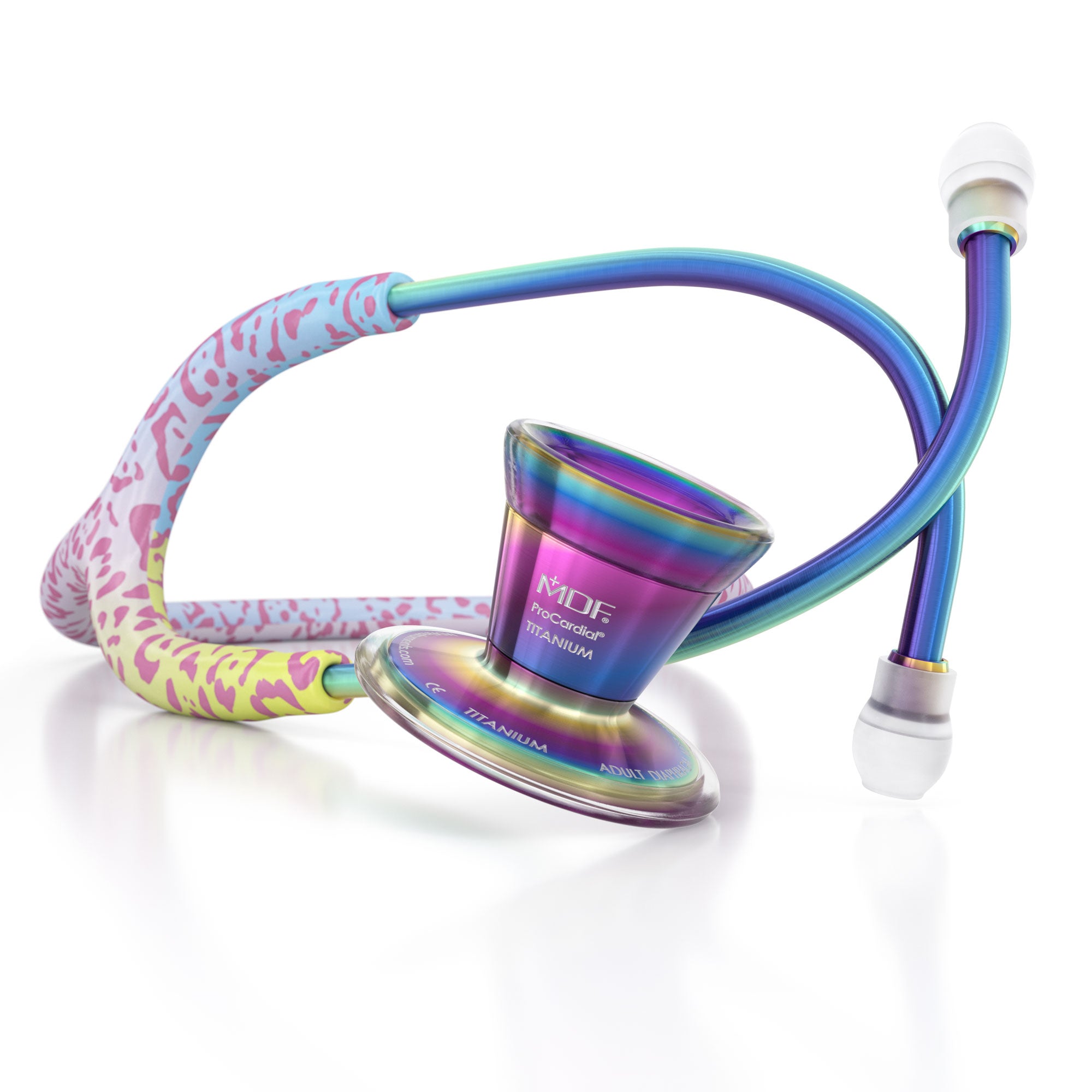 Stethoscope MDF Instruments ProCardial Titanium Cardiology Rainbow Leopard Kaleidoscope