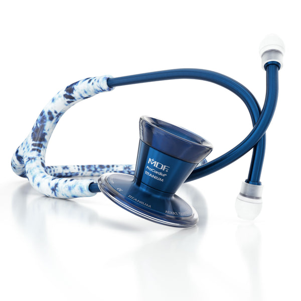 Stethoscope MDF Instruments ProCardial Titanium Cardiology Tie Dye Print Woodstock and Capridium Blue