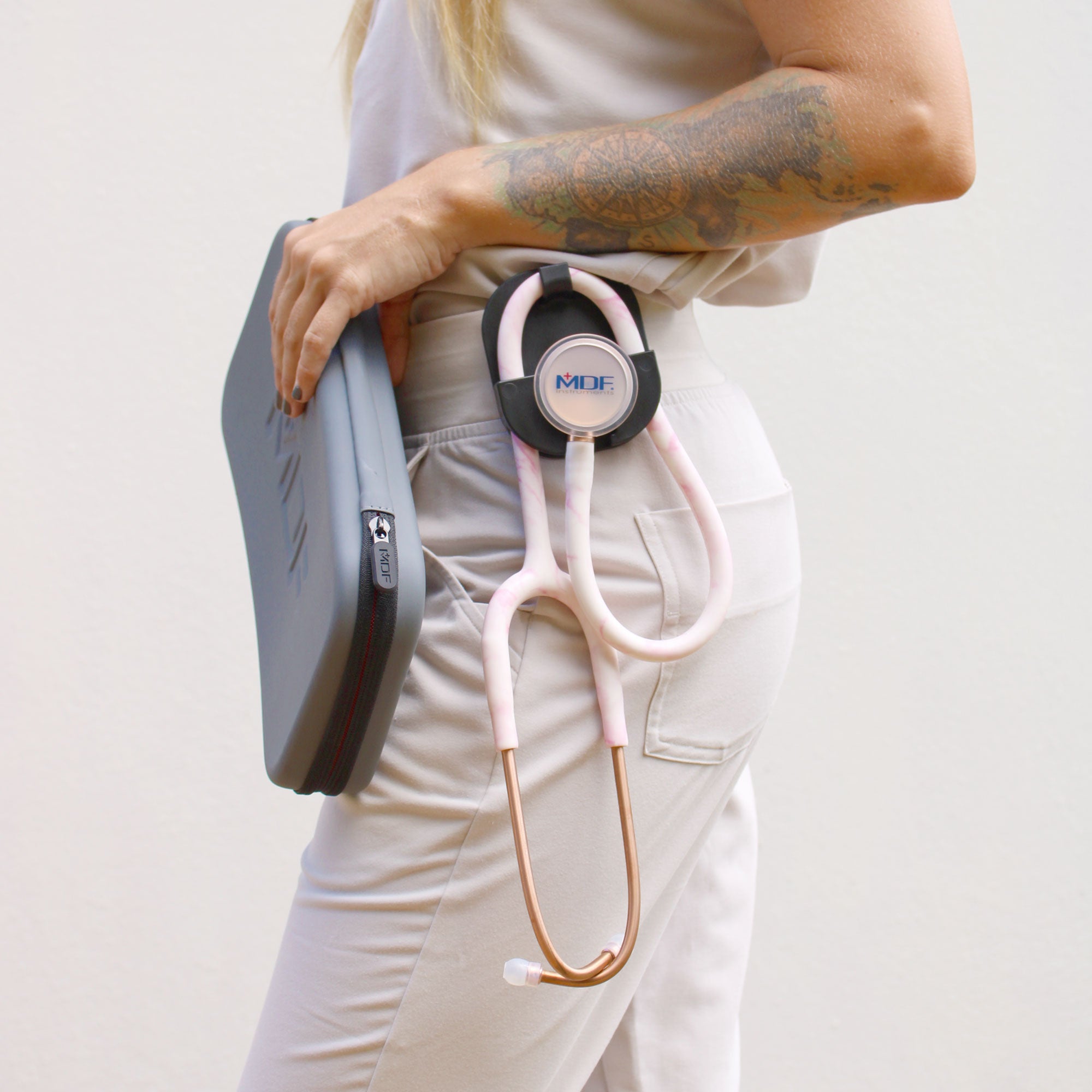 Stethoscope Holder Hip Clip Free with ProCardial Titanium Mprint Printed Stethoscopes Georgia Pink Marble and Rose Gold