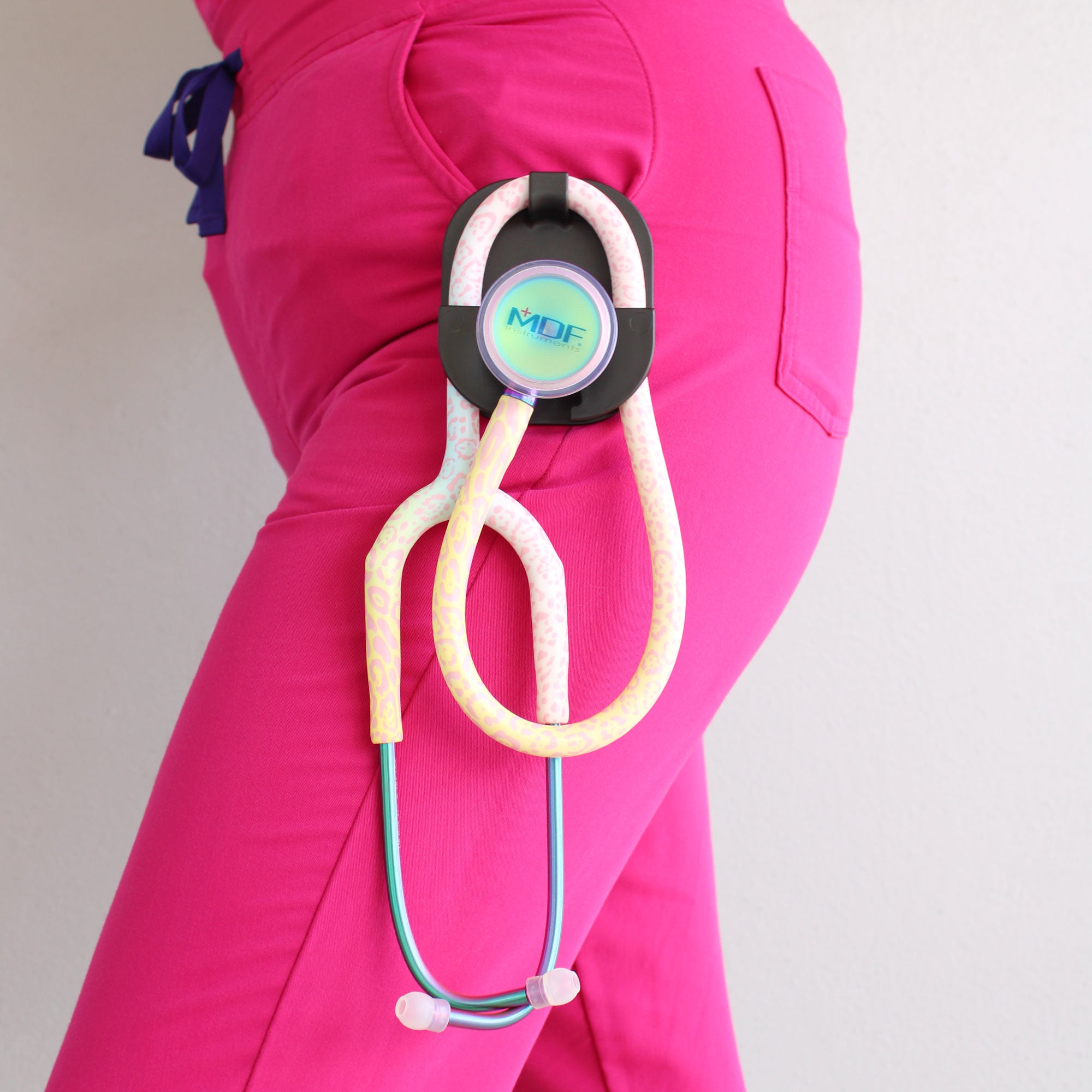 Stethoscope Holder Hip Clip Free With ProCardial Titanium Mprint Printed Stethoscopes Rainbow Leopard and Kaleidoscope