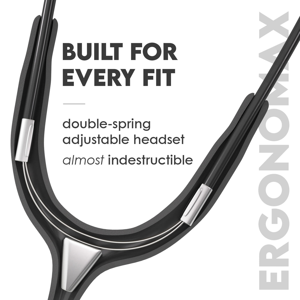 Stethoscope MDF Instruments MD One Stainless Steel Adult Dual Head NoirNoir Black Adjustable Patented Ergonomax Headset