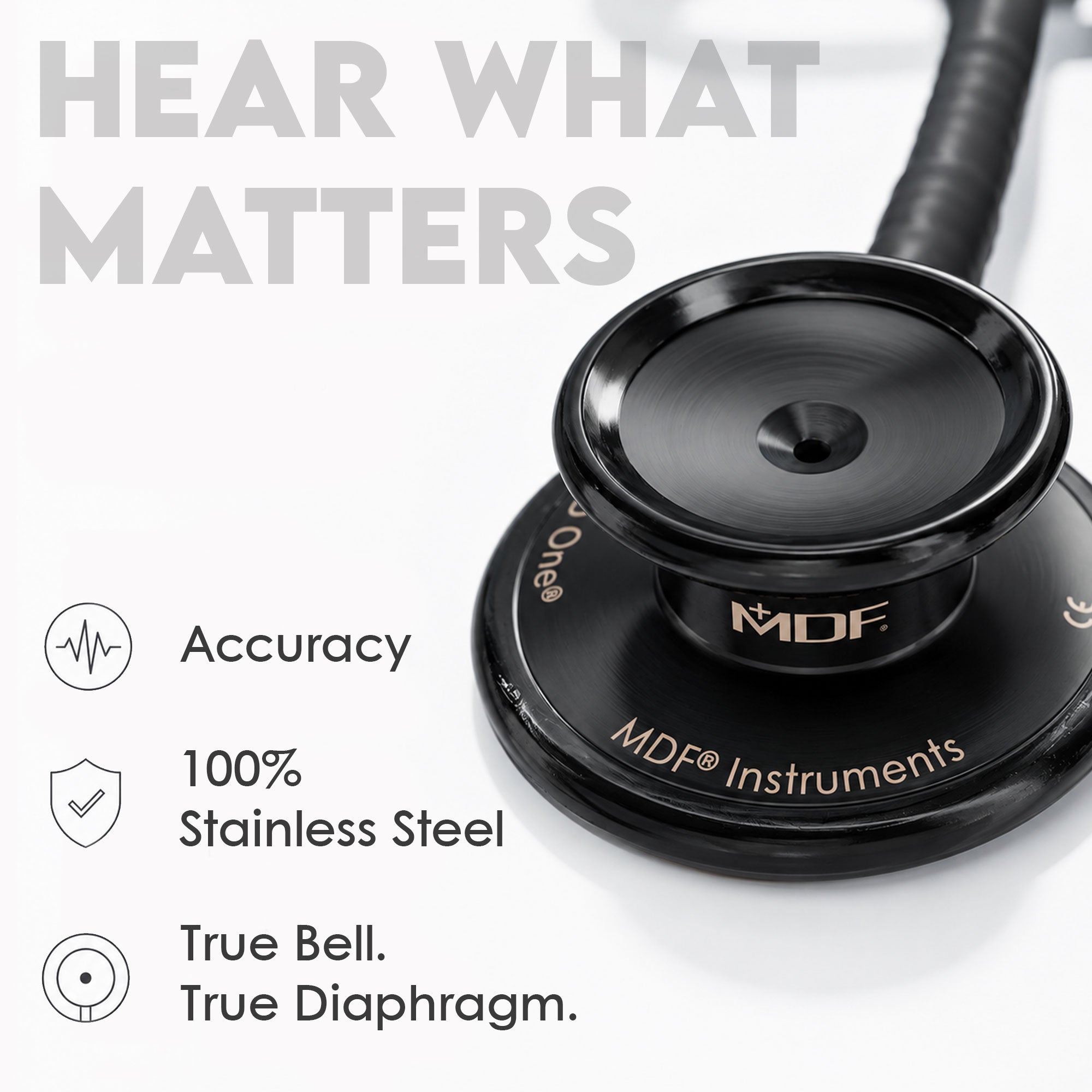 Stethoscope MDF Instruments MD One Stainless Steel Adult Dual Head BlackOut All Black