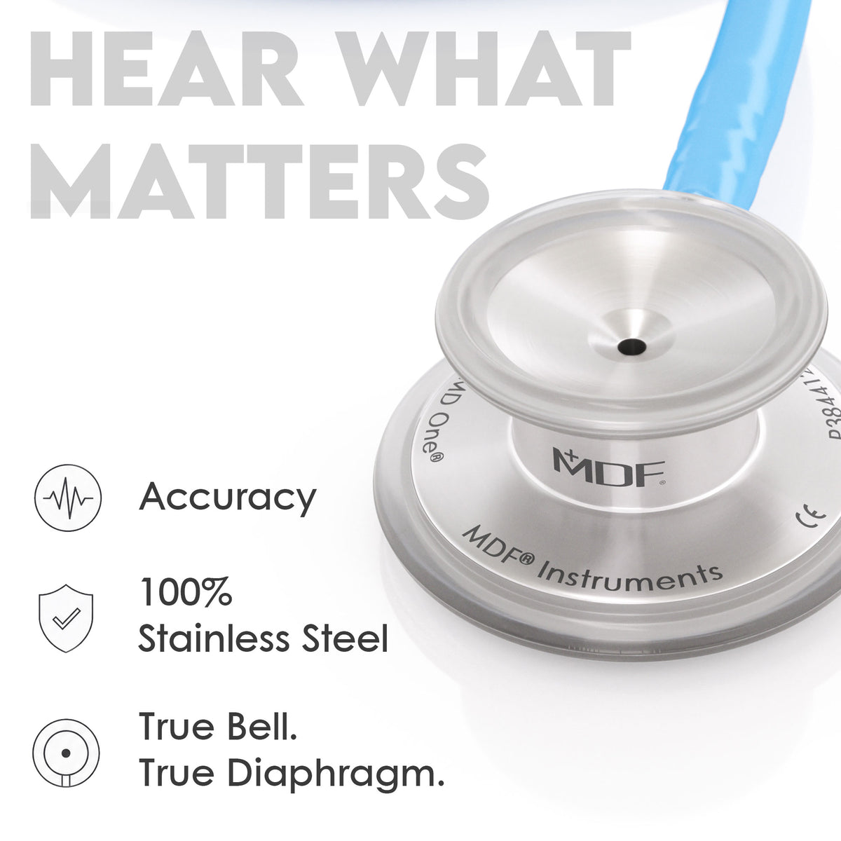 Stethoscope MDF Instruments MD One Stainless Steel Adult Dual Head S.Swell Bright Blue True Bell and True Diaphragm for Accurate Sound