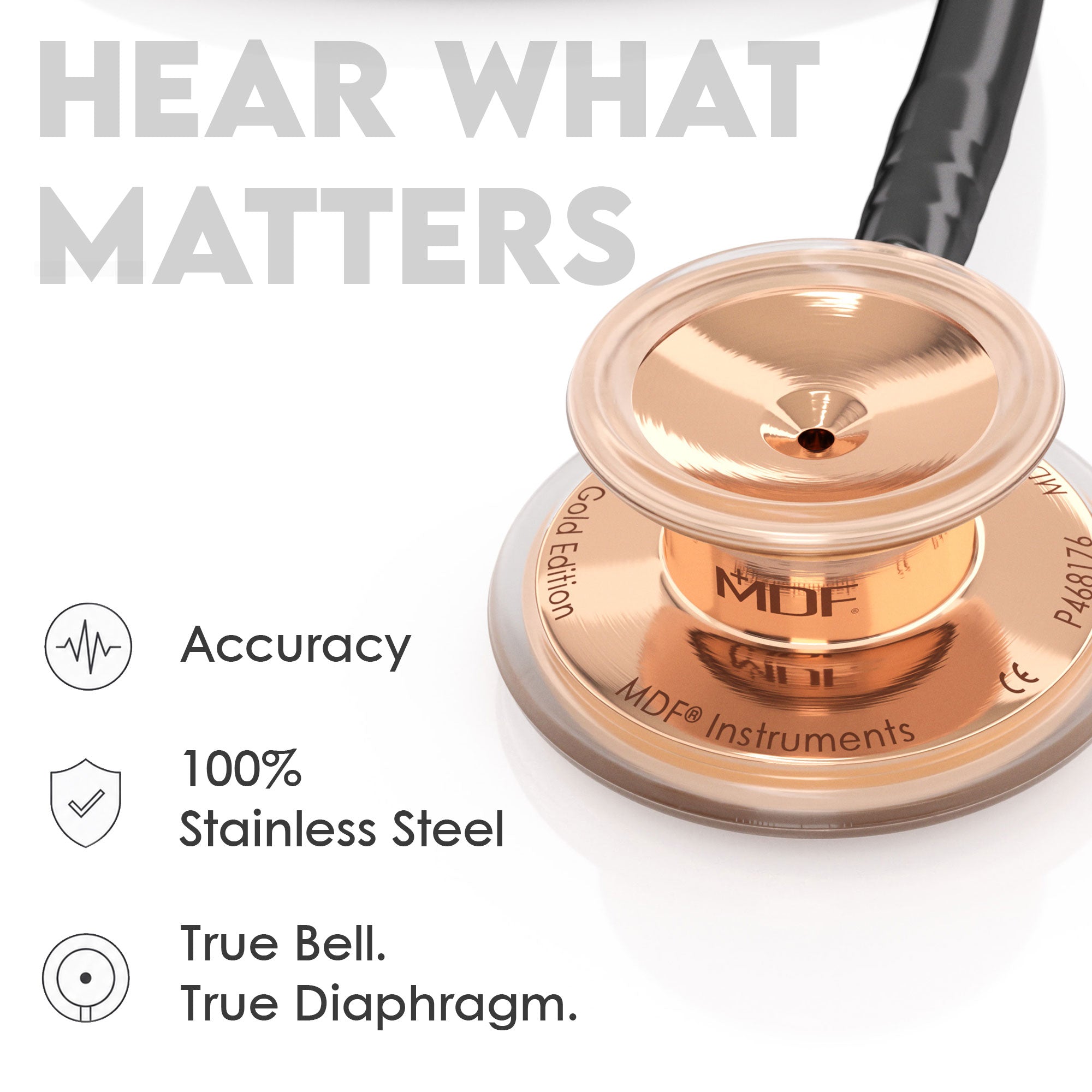 Stethoscope MDF Instruments MD One Stainless Steel Adult Dual Head Rose Gold and Black