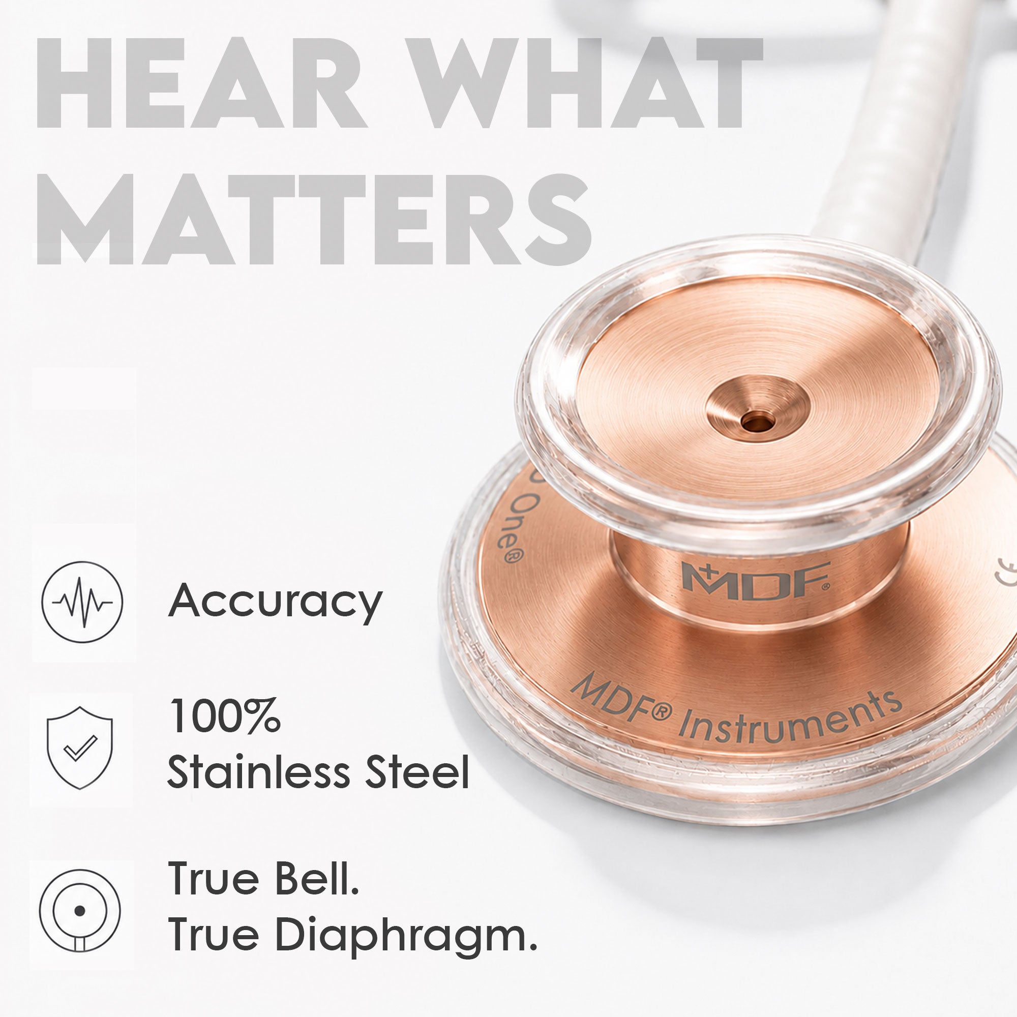 Stethoscope MDF Instruments MD One Stainless Steel Adult Dual Head Rose Gold and White