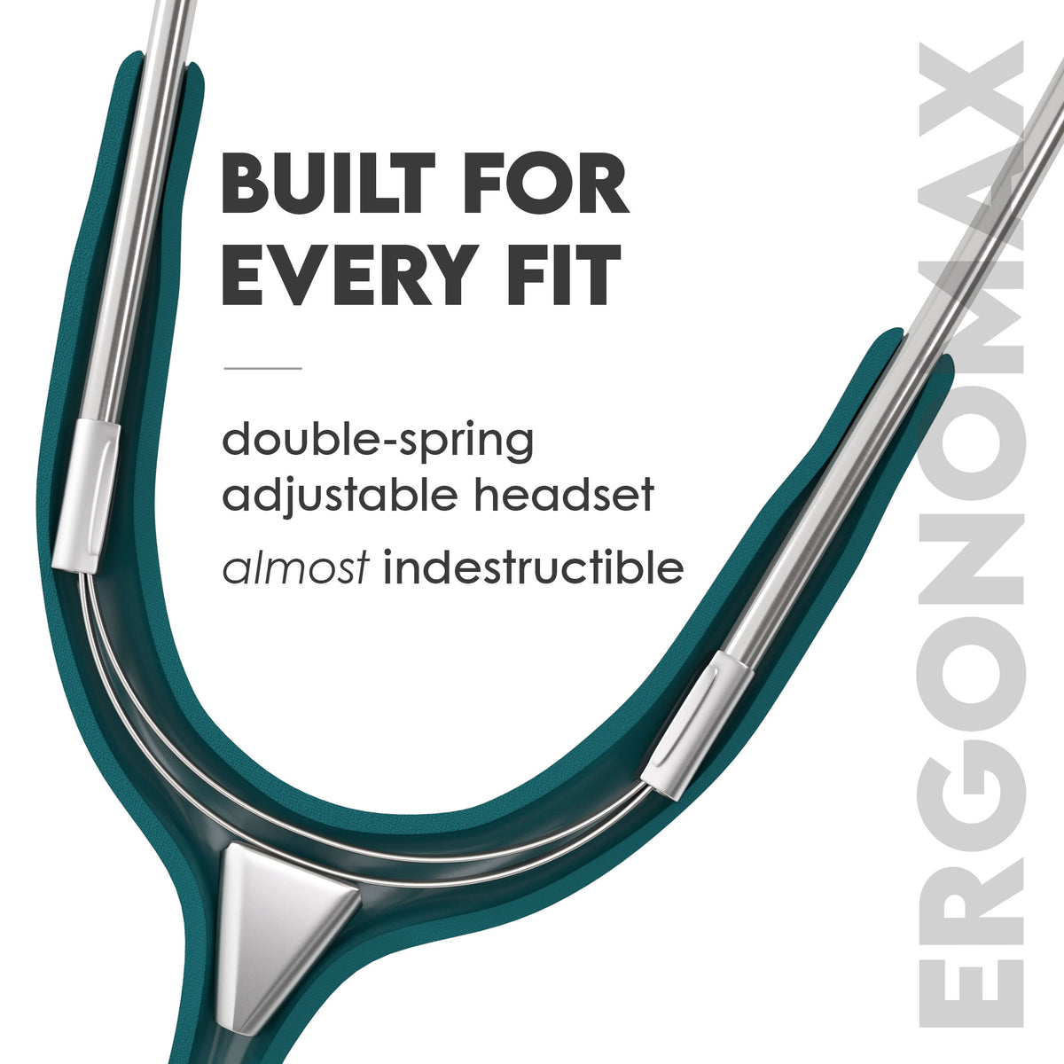 Stethoscope MDF Instruments MD One Stainless Steel Adult Dual Head OM Teal Green Adjustable Patented Ergonomax Headset