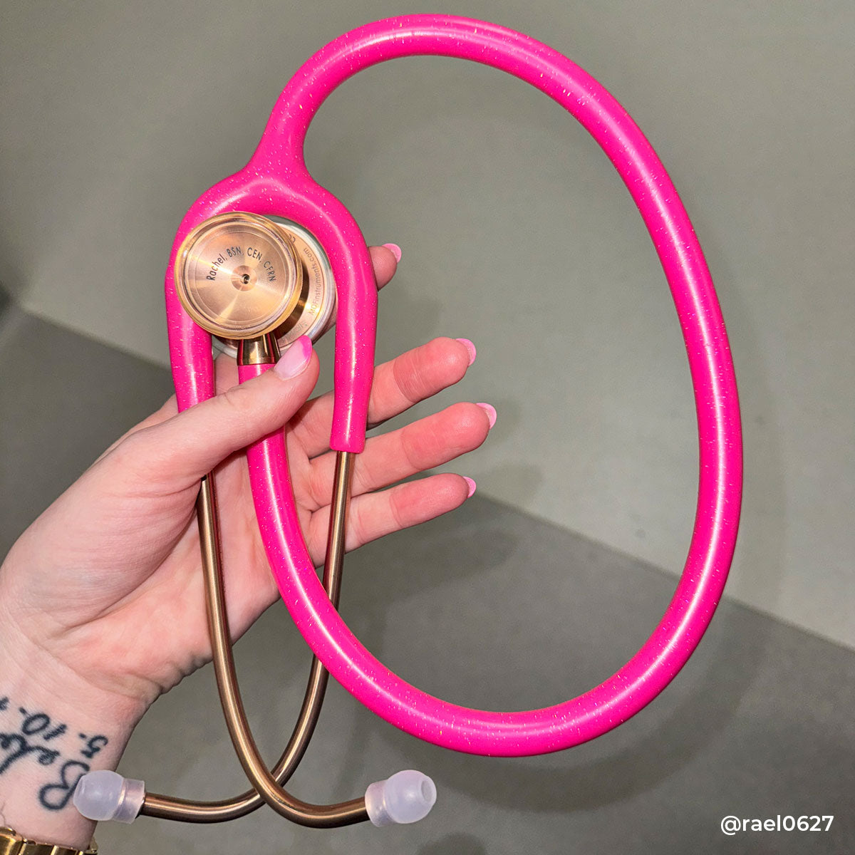 Stethoscope MDF Instruments ProCardial Titanium Cardiology Mprint Bright Pink Glitter and Rose Gold