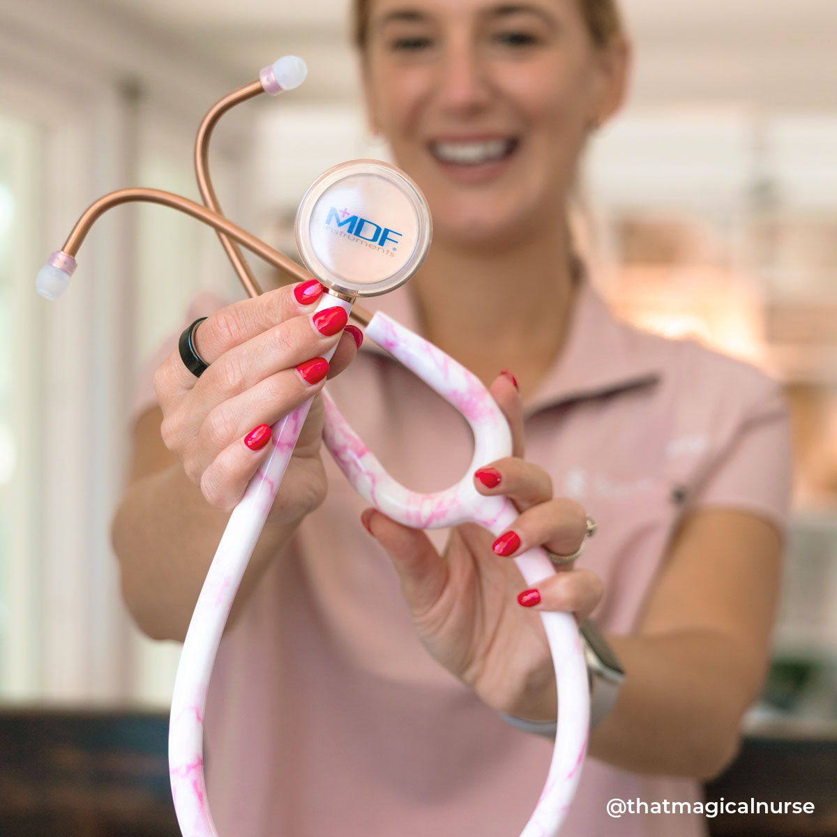 Stethoscope MDF Instruments ProCardial Titanium Cardiology Mprint Georgia Pink Marble and Rose Gold