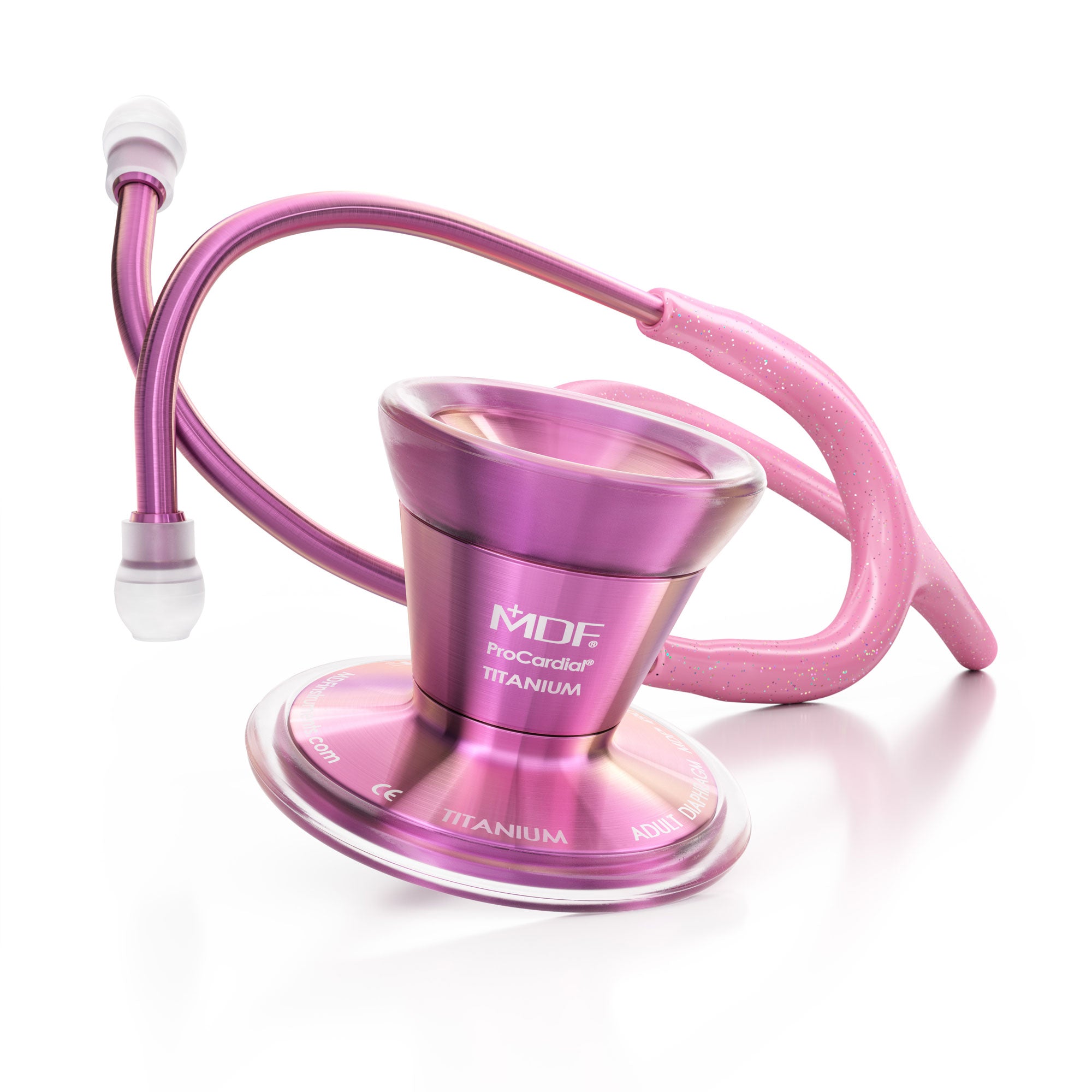 Pink Stethoscope MDF Instruments ProCardial Titanium Cardiology Mprint Light Pink Glitter and Blossom