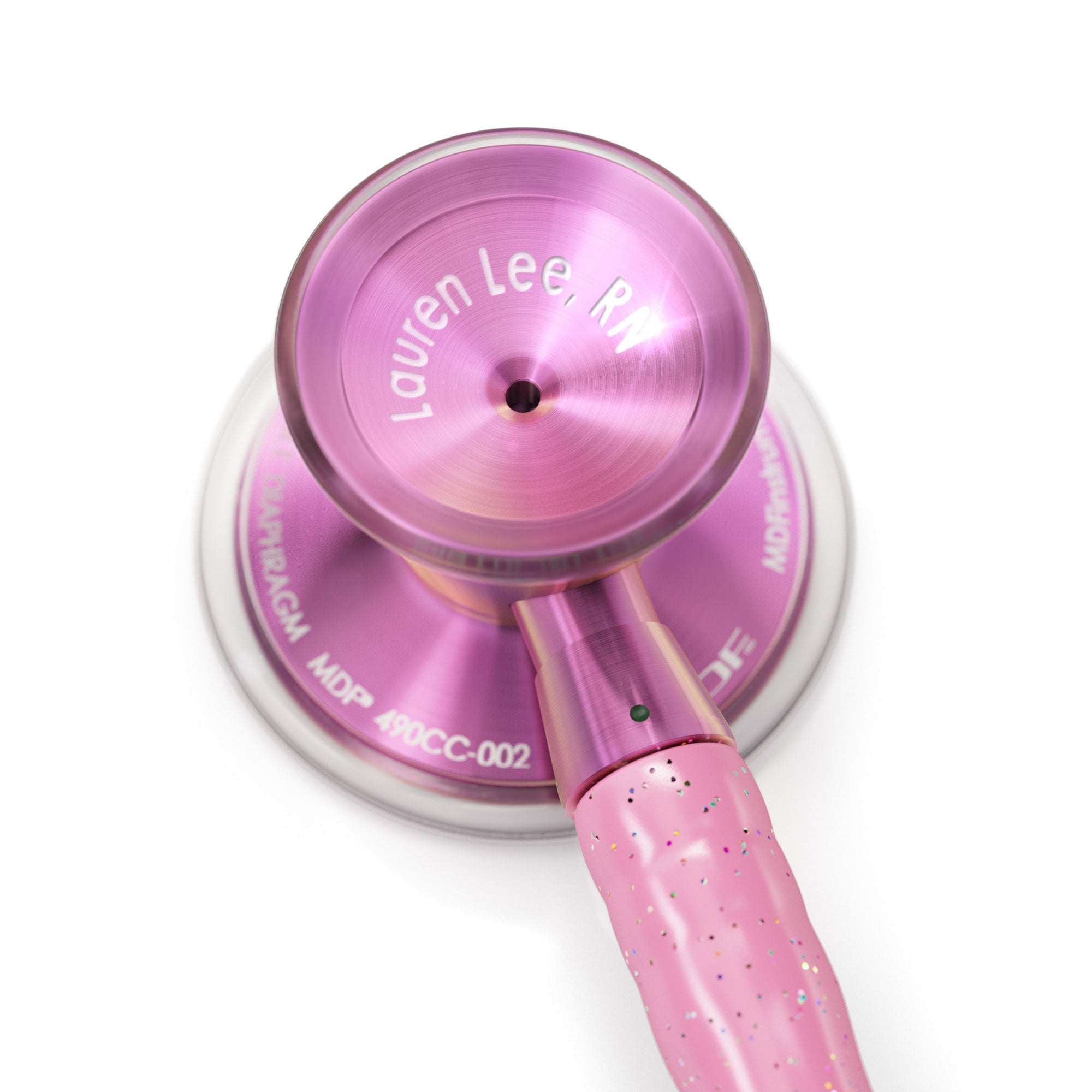 Pink Stethoscope MDF Instruments ProCardial Titanium Cardiology Mprint Light Pink Glitter and Blossom with Custom Engraving
