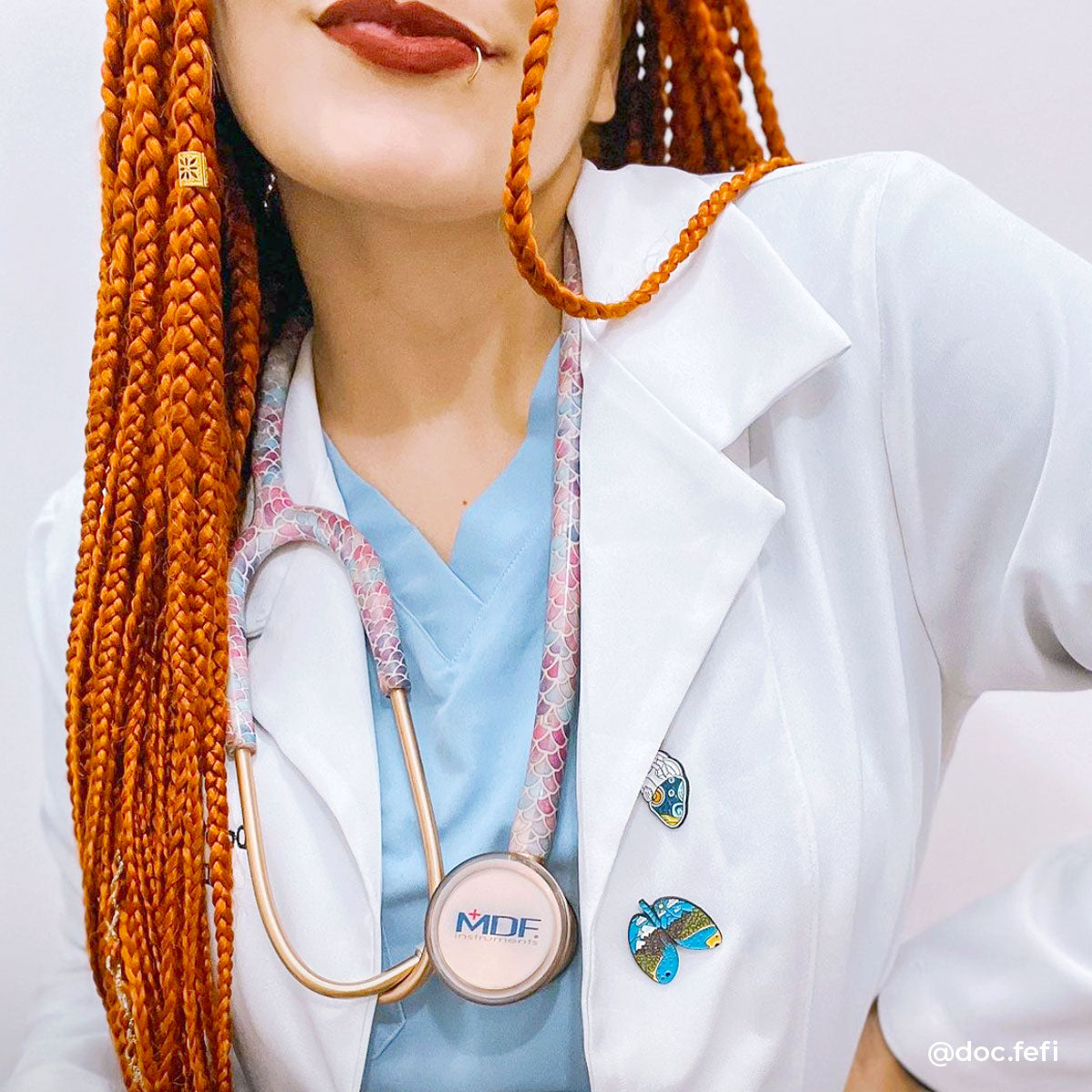 Stethoscope MDF Instruments ProCardial Titanium Mprint Pink Mermaid Print and Rose Gold Valentine's Gifts for Nurses, Doctors, Veterinarians and Medical Professionals