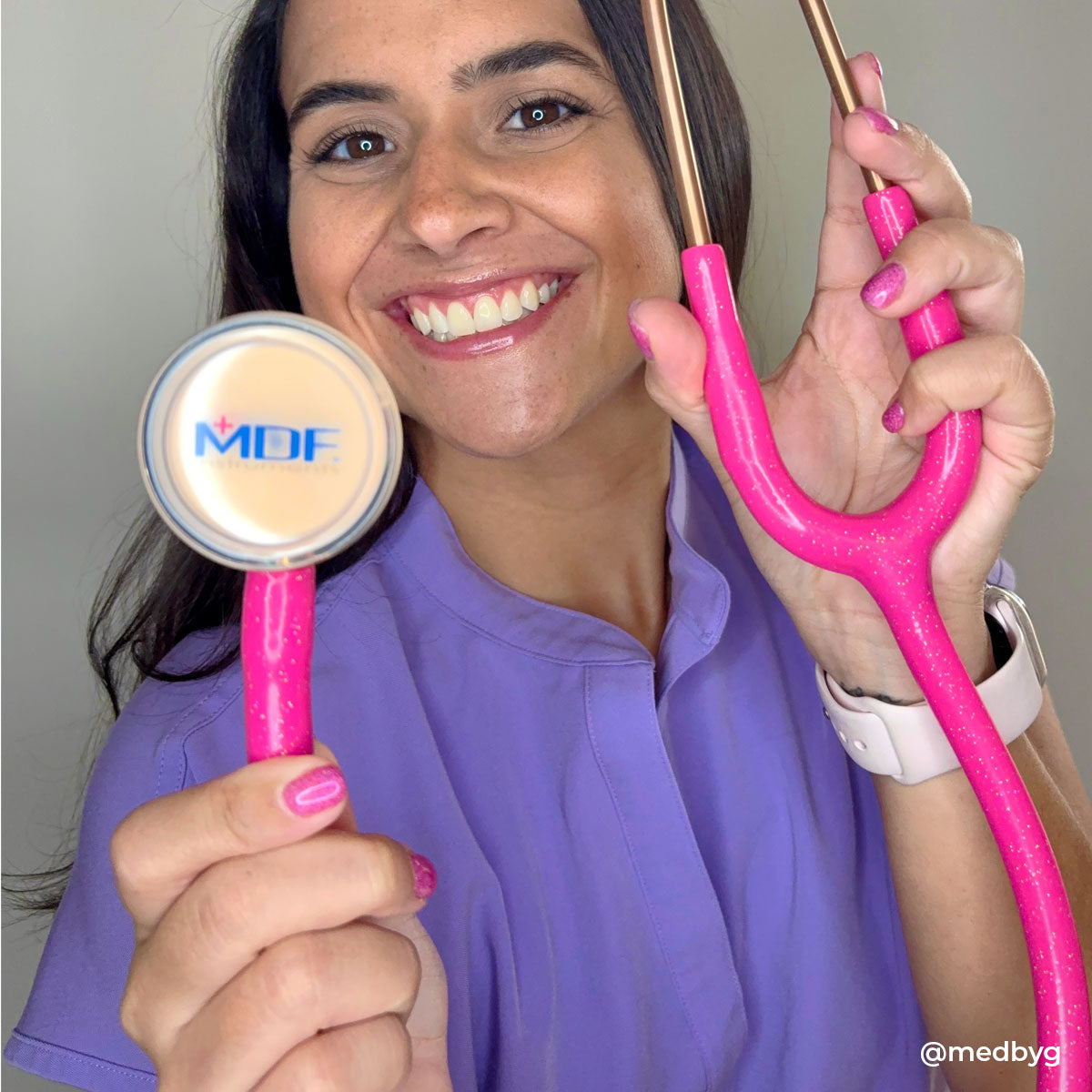 Stethoscope MDF Instruments ProCardial Titanium Mprint Bright Pink Glitter and Rose Gold