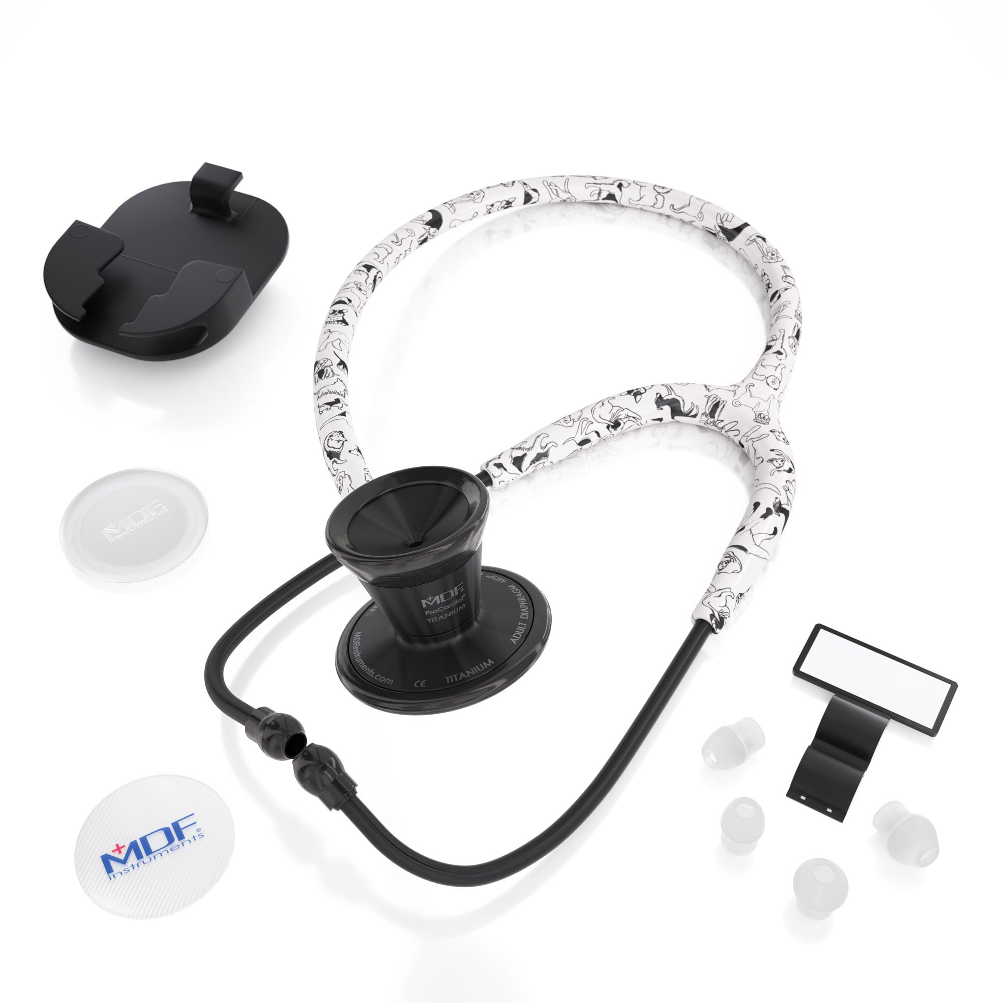 Stethoscope MDF Instruments ProCardial Titanium Mprint Dog Print Pawshy and BlackOut
