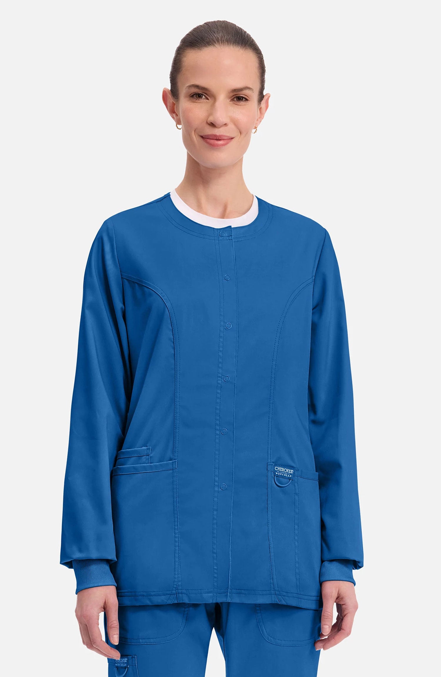 スクエアネックブラウス100 リバティ フロレンティン Cherokee Workwear Revolution Women's Snap Front Scrub Jacket