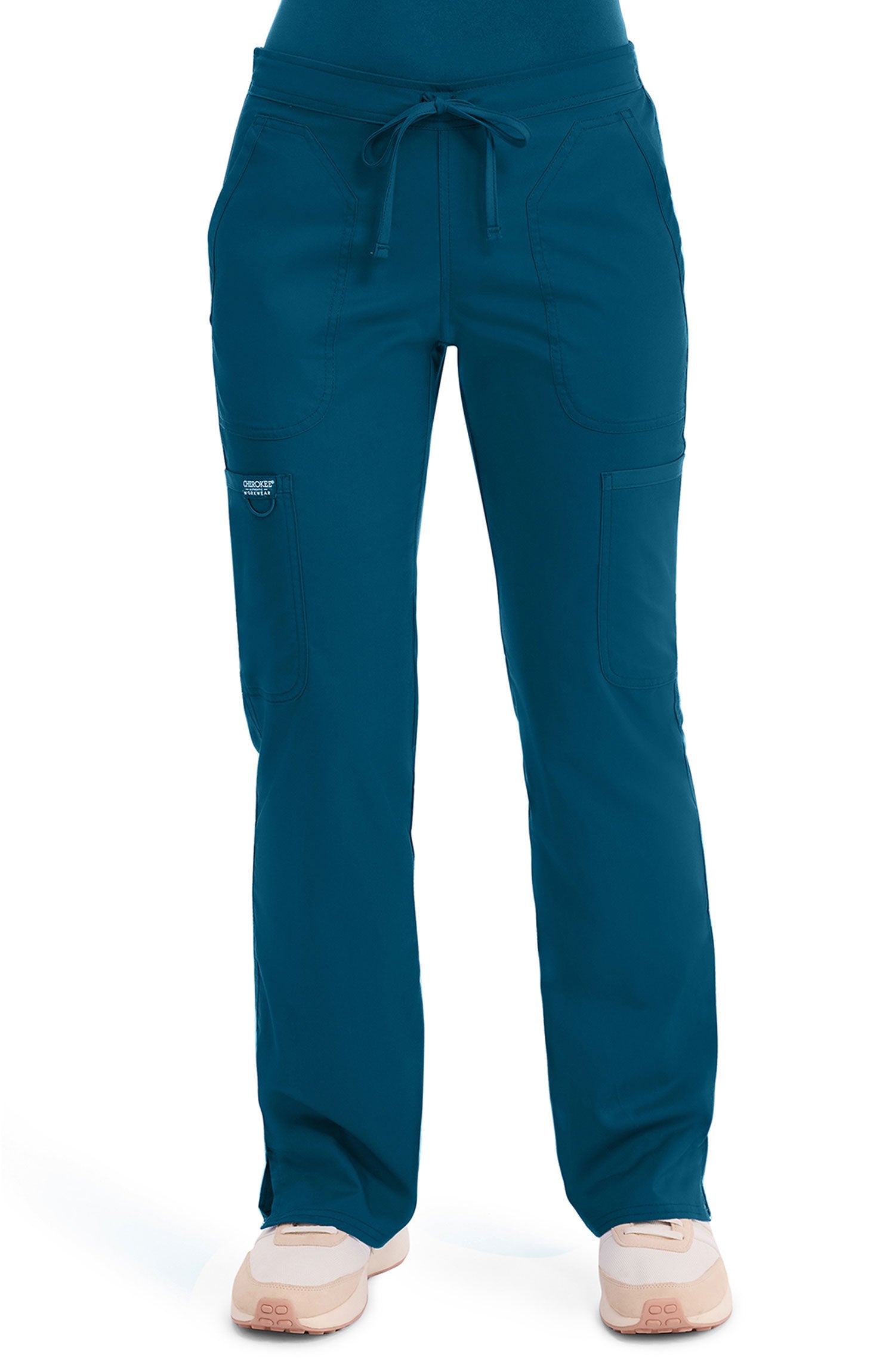 Women's Scrub Pants Cargo Caribbean Blue Cherokee Workwear Revolution MDF Instruments WW120